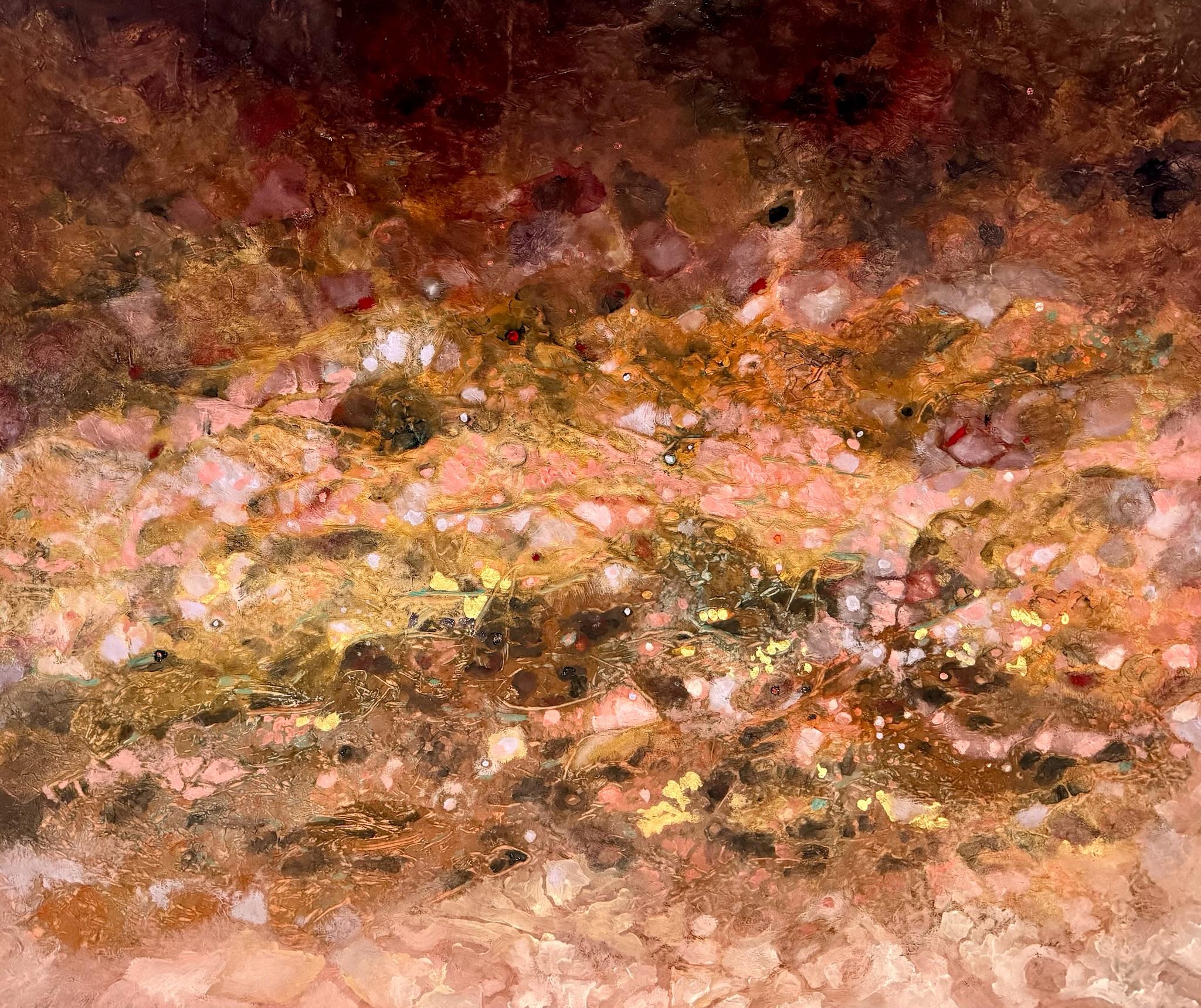 Ron Mills-Pinyas Abstract Painting – Attraversiamo II -Zeitgenössische Kunst, abstrakt, Mischtechnik, organische Materialien