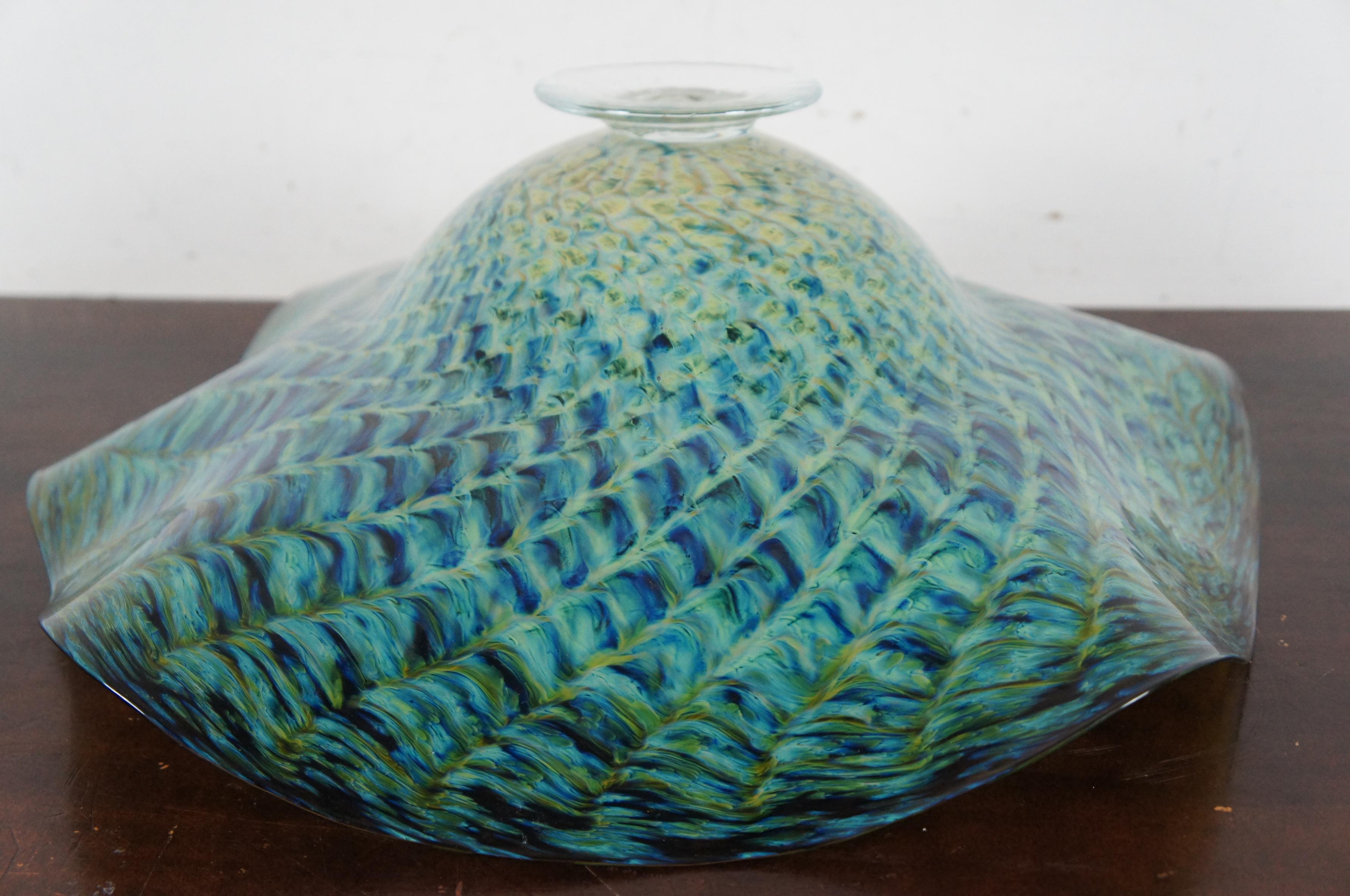 Ron Mynatt Fluted Freeform Art Glass Centerpiece Pedestal Bowl 5