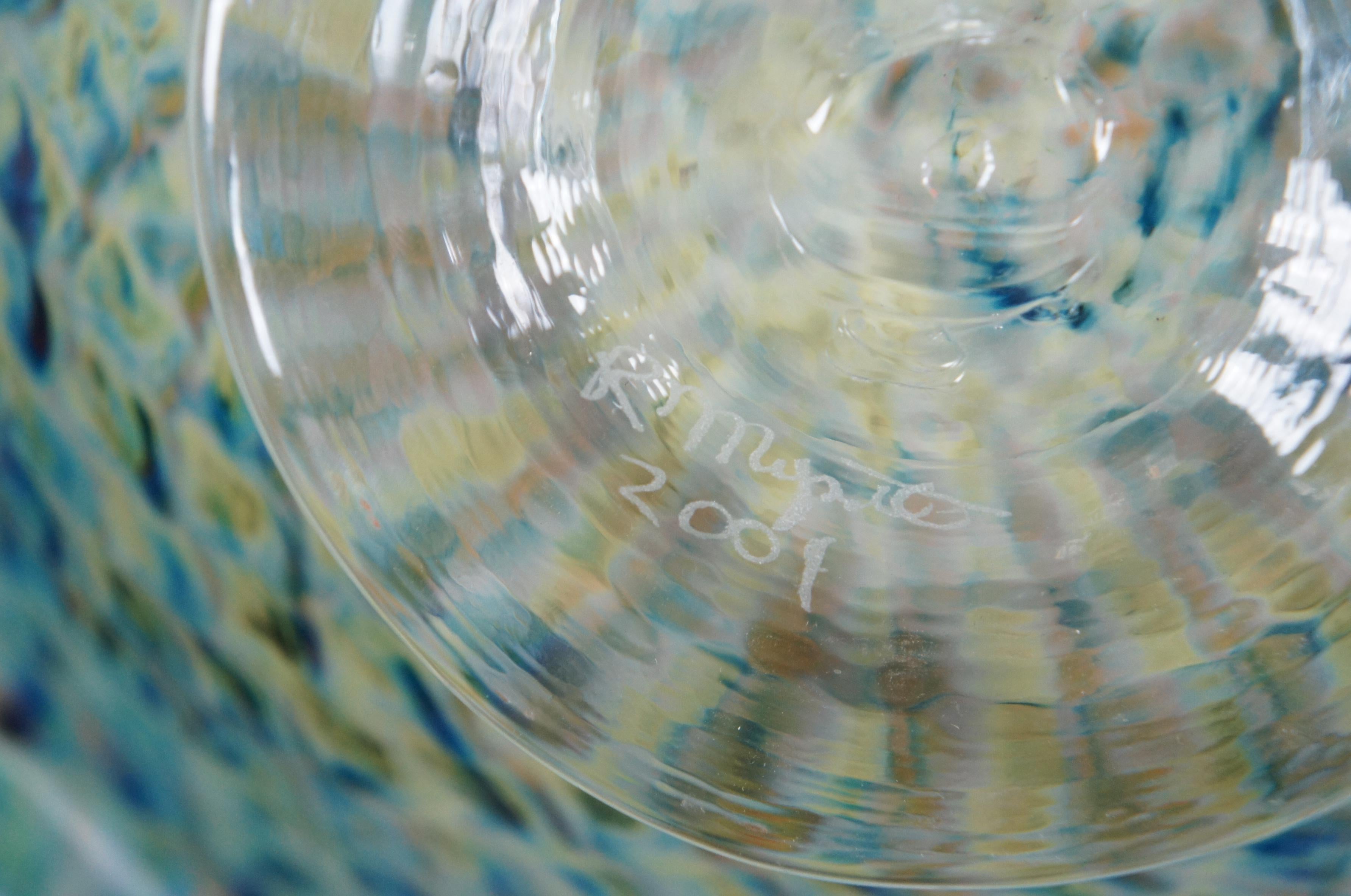 Ron Mynatt Fluted Freeform Art Glass Centerpiece Pedestal Bowl 6