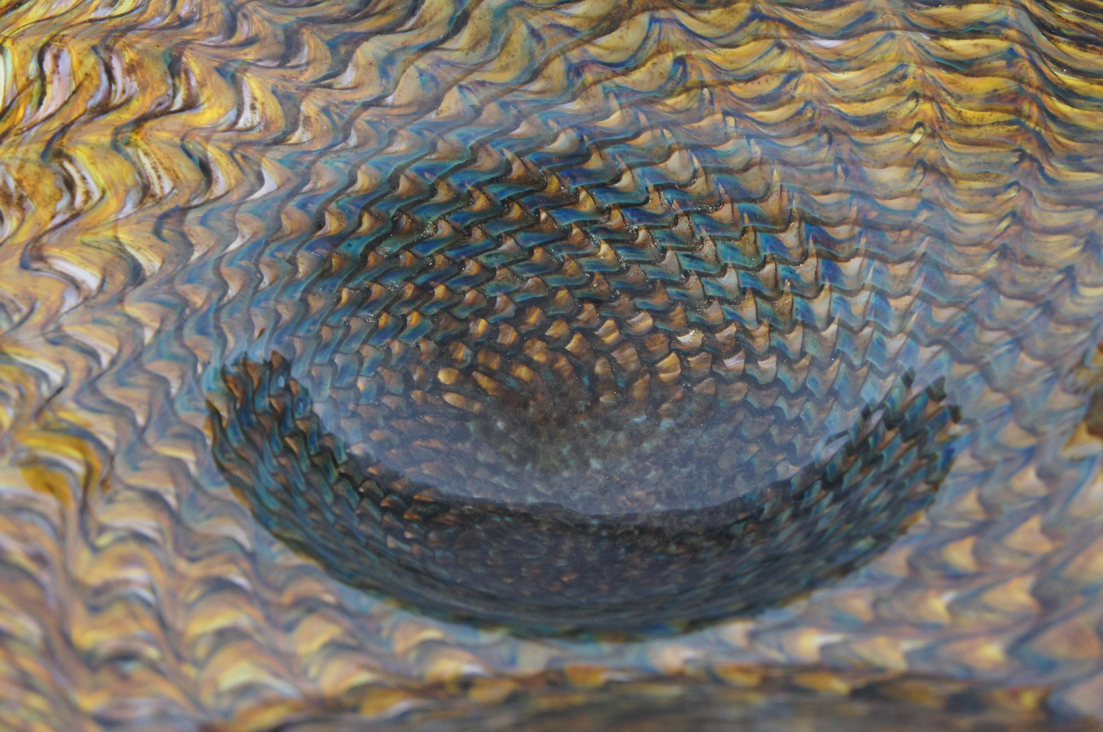 Ron Mynatt Fluted Freeform Art Glass Centerpiece Pedestal Bowl 1