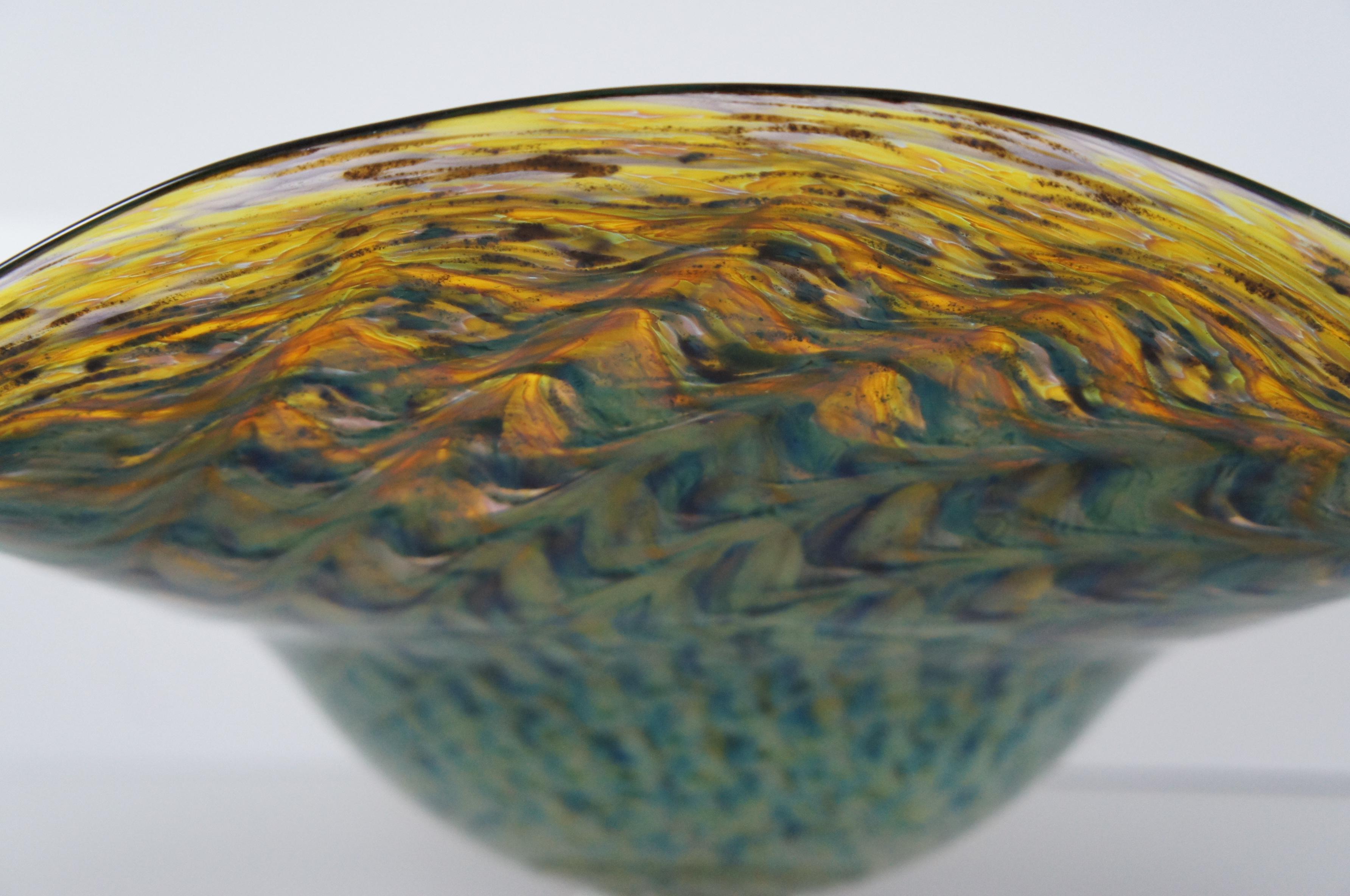 Ron Mynatt Fluted Freeform Art Glass Centerpiece Pedestal Bowl 2