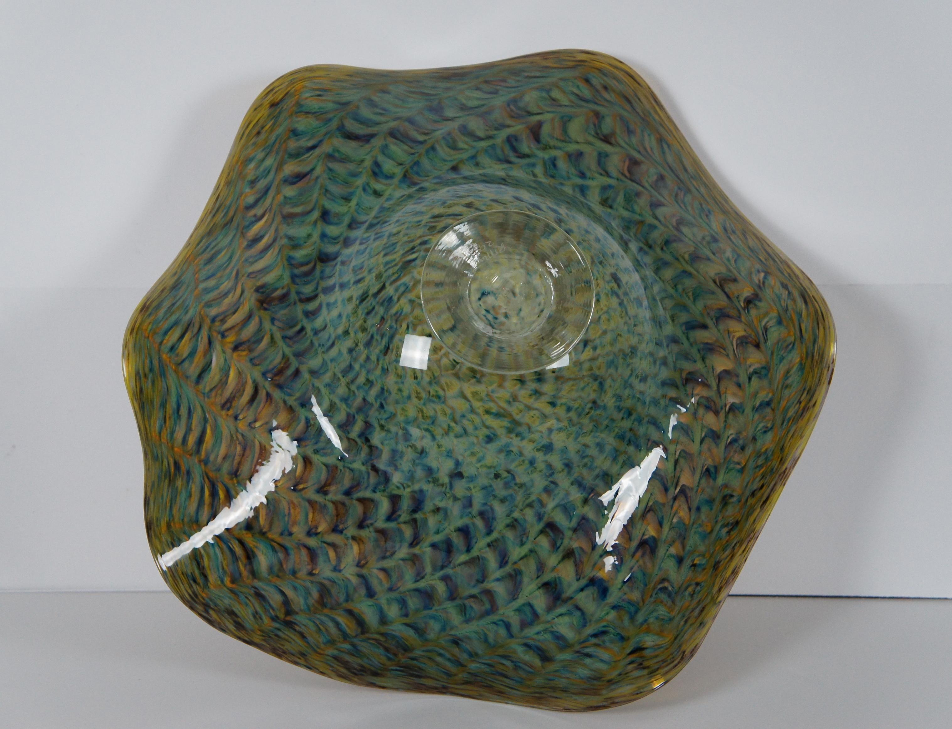 Ron Mynatt Fluted Freeform Art Glass Centerpiece Pedestal Bowl 3