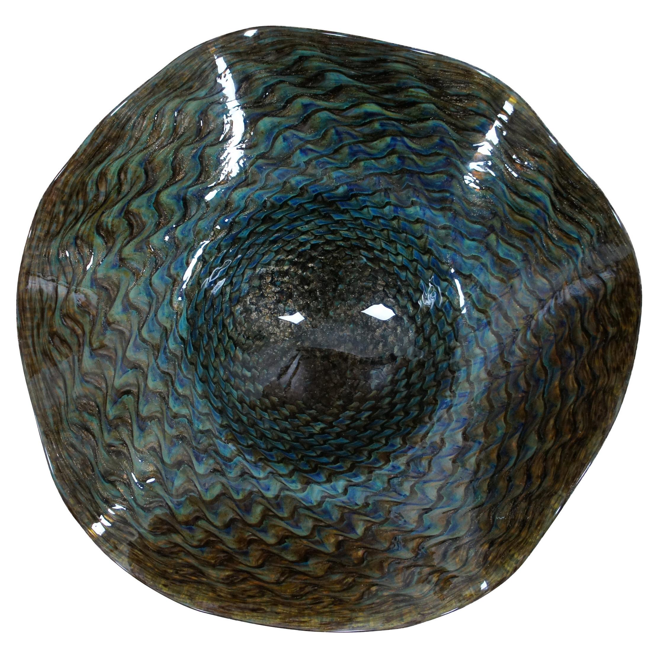 Ron Mynatt Fluted Freeform Art Glass Centerpiece Pedestal Bowl