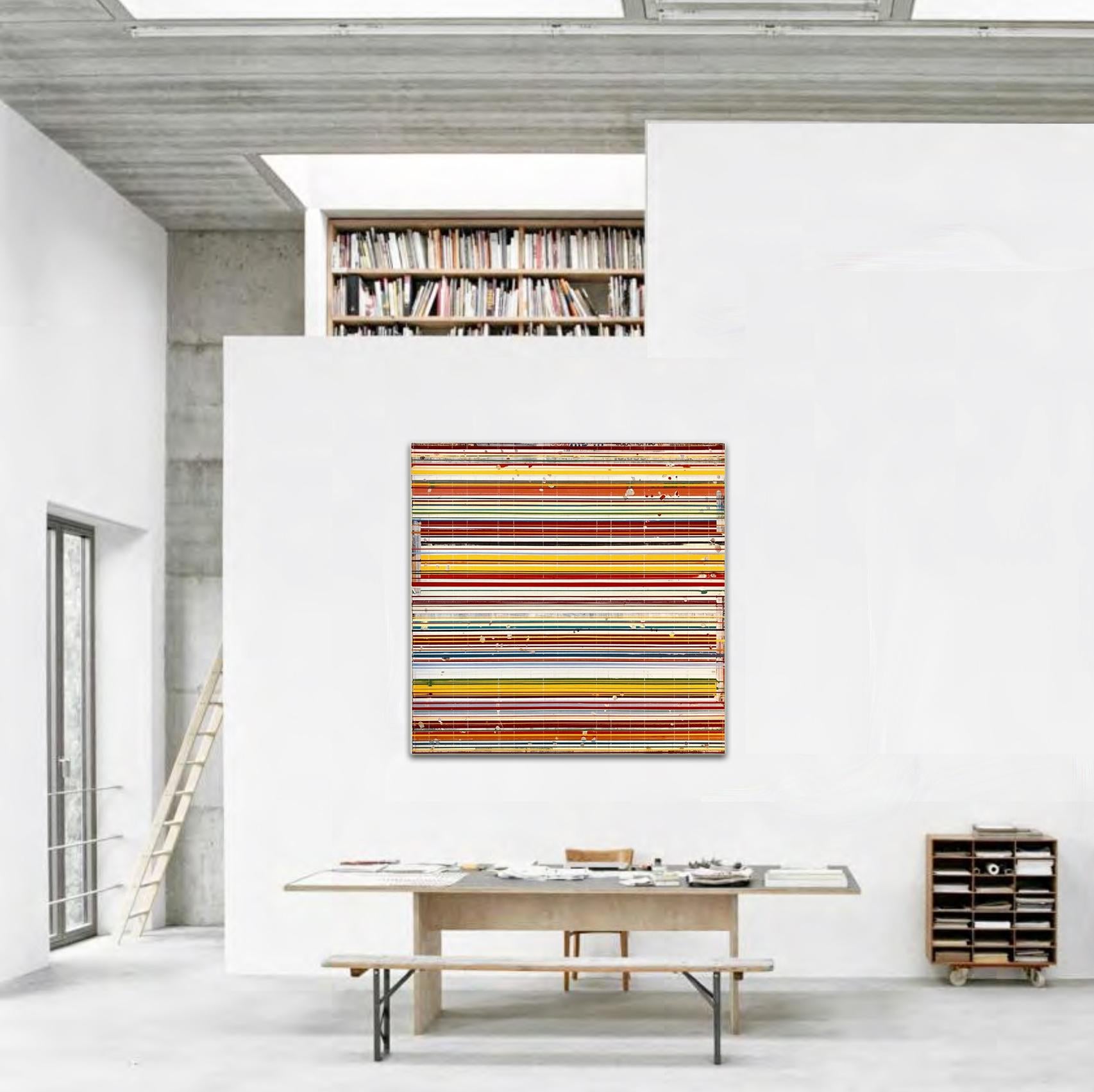 Contemporary striped painting by Ron Piller.


Painting: Acrylic, Graphite, Gesso, Household, found printed paper on Wood.

Multi-colored stripes, modern contemporary. hang vertically or horizontal signed and titled verso. wired & ready to