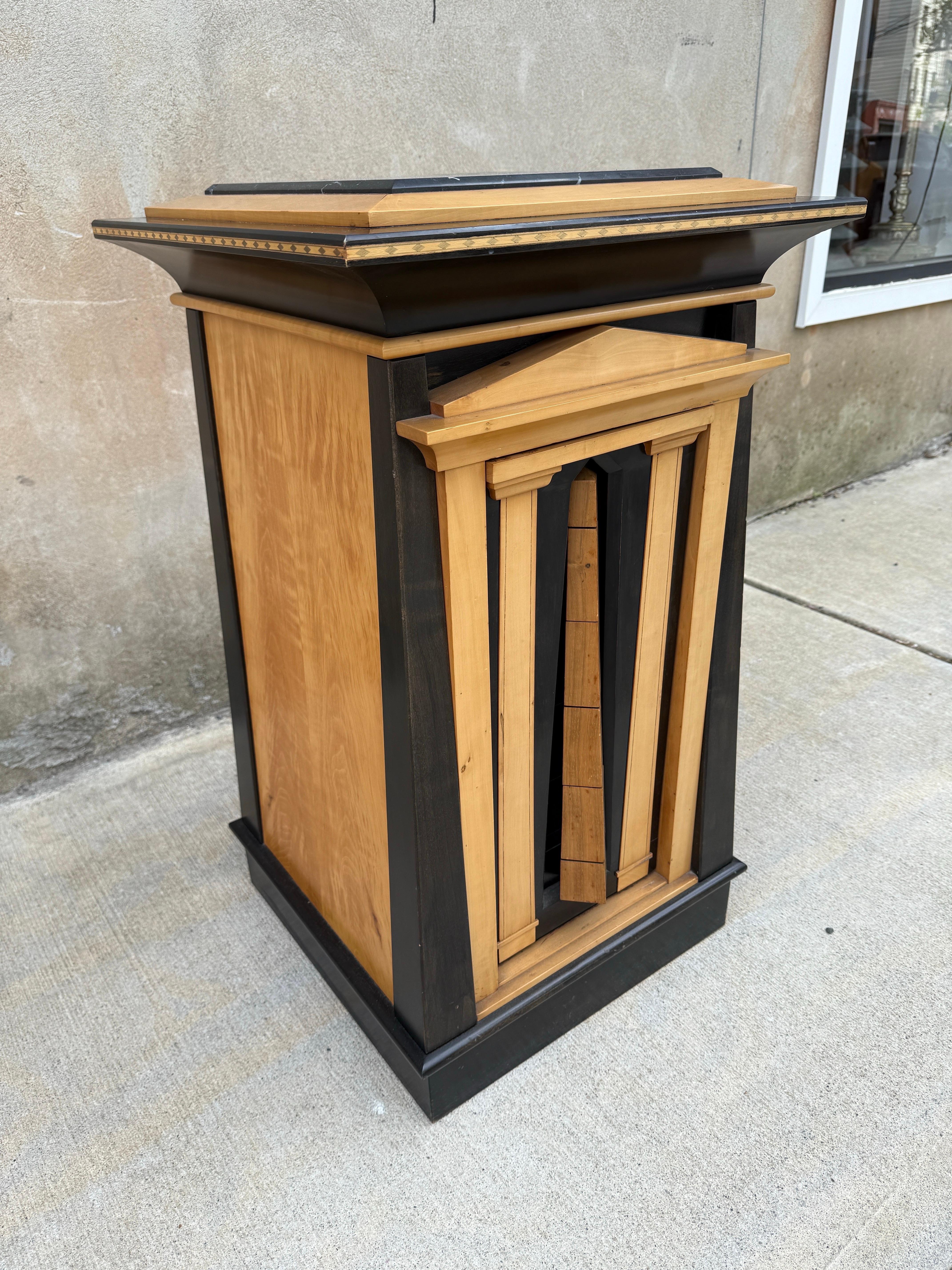 Marble Ron Puckett Custom Made Pedestal Cabinet Table NYC 1980’s For Sale