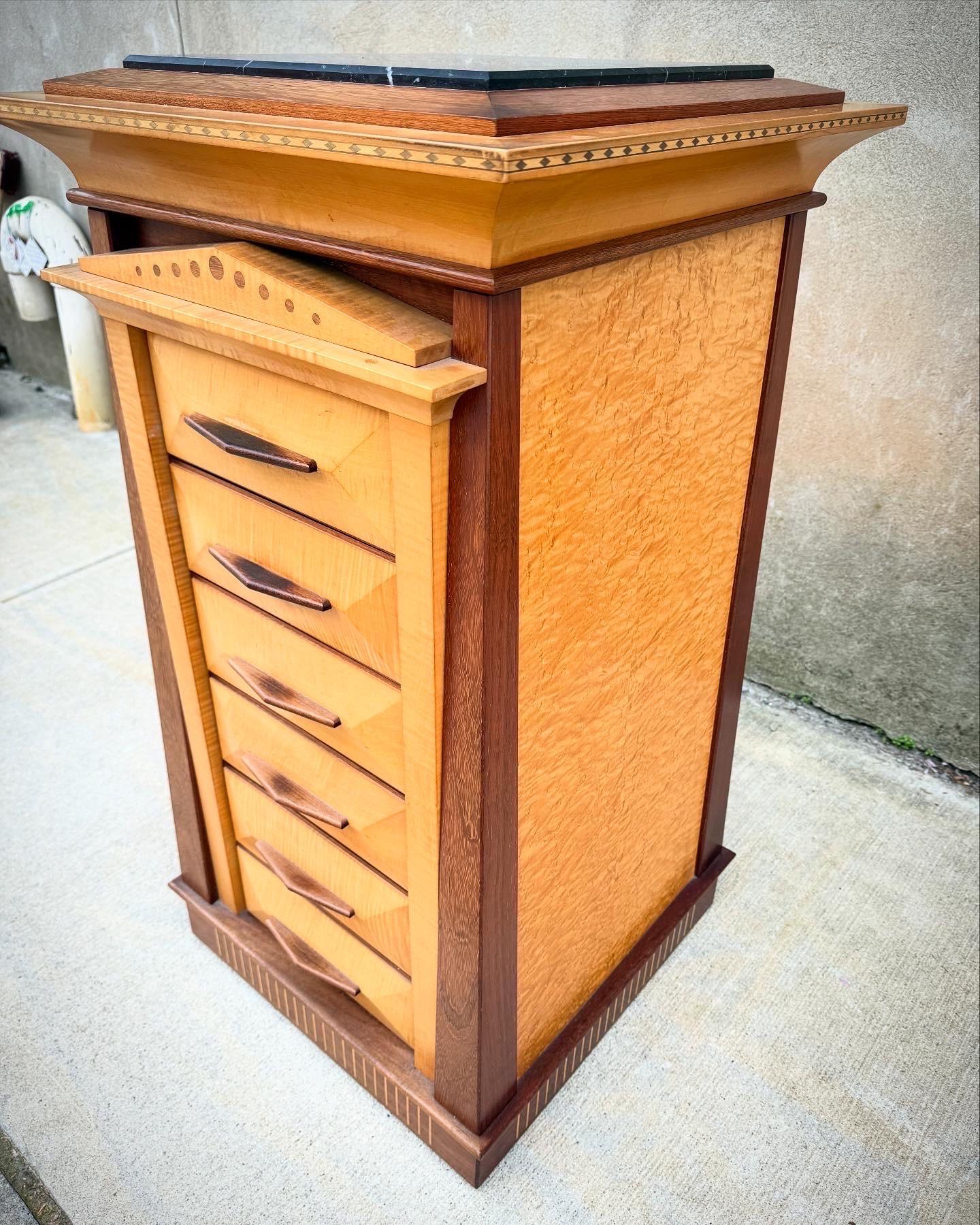Wood Ron Puckett Custom Made Pedestal Cabinet Table NYC 1980’s For Sale