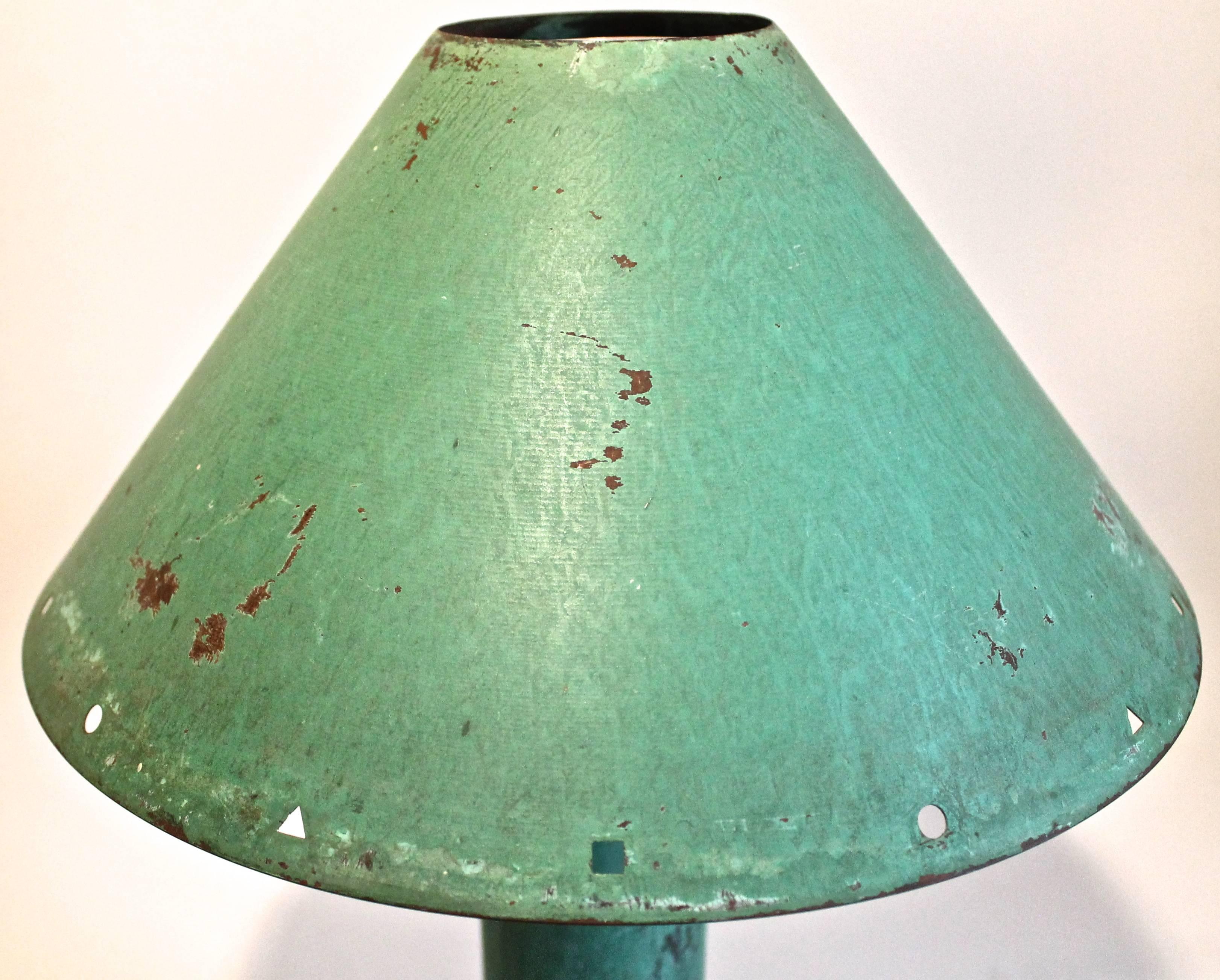 Brutalist Ron Rezek Copper with a Verdigras Green Patina Table Lamp