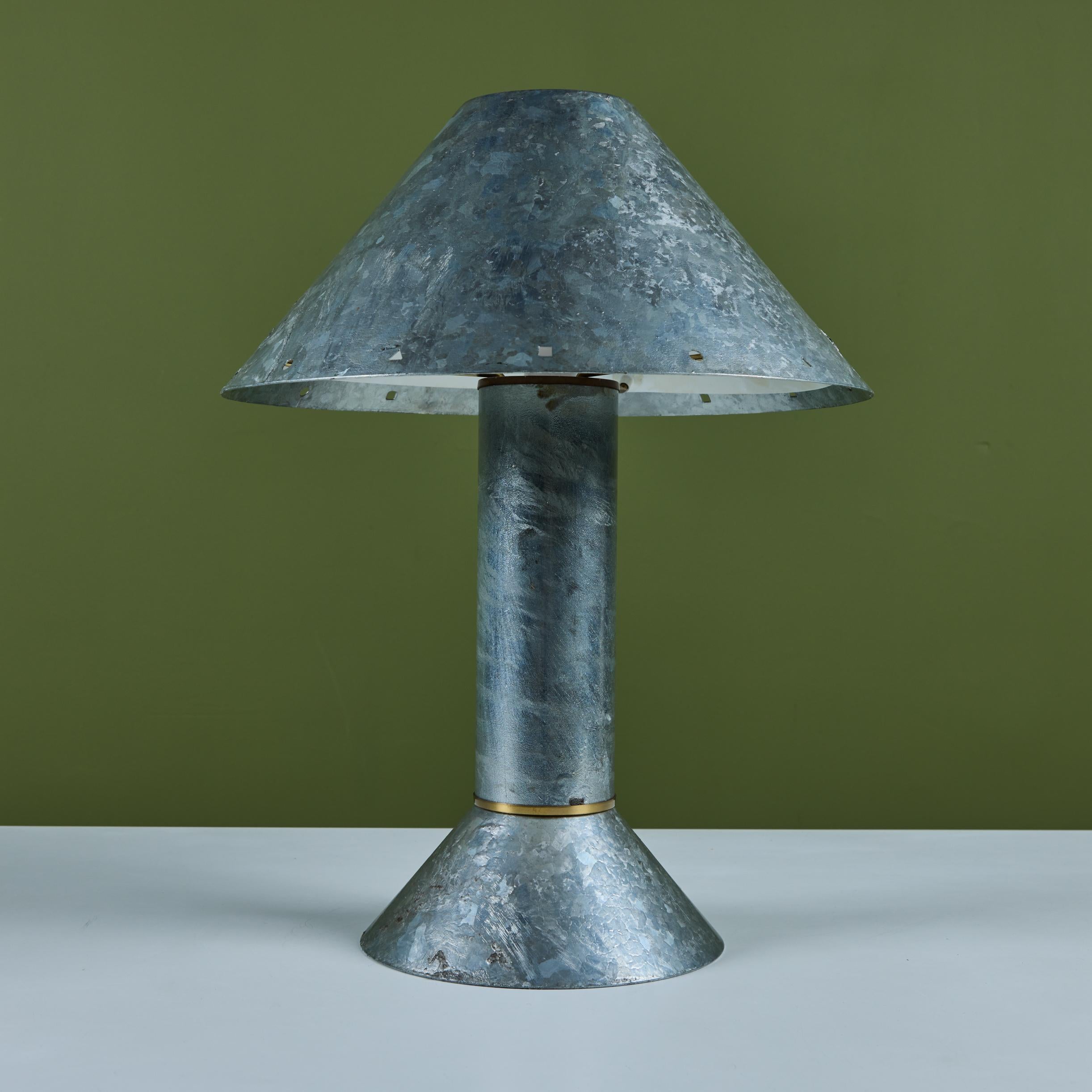 American Ron Rezek Galvanized Steel Table Lamp For Sale