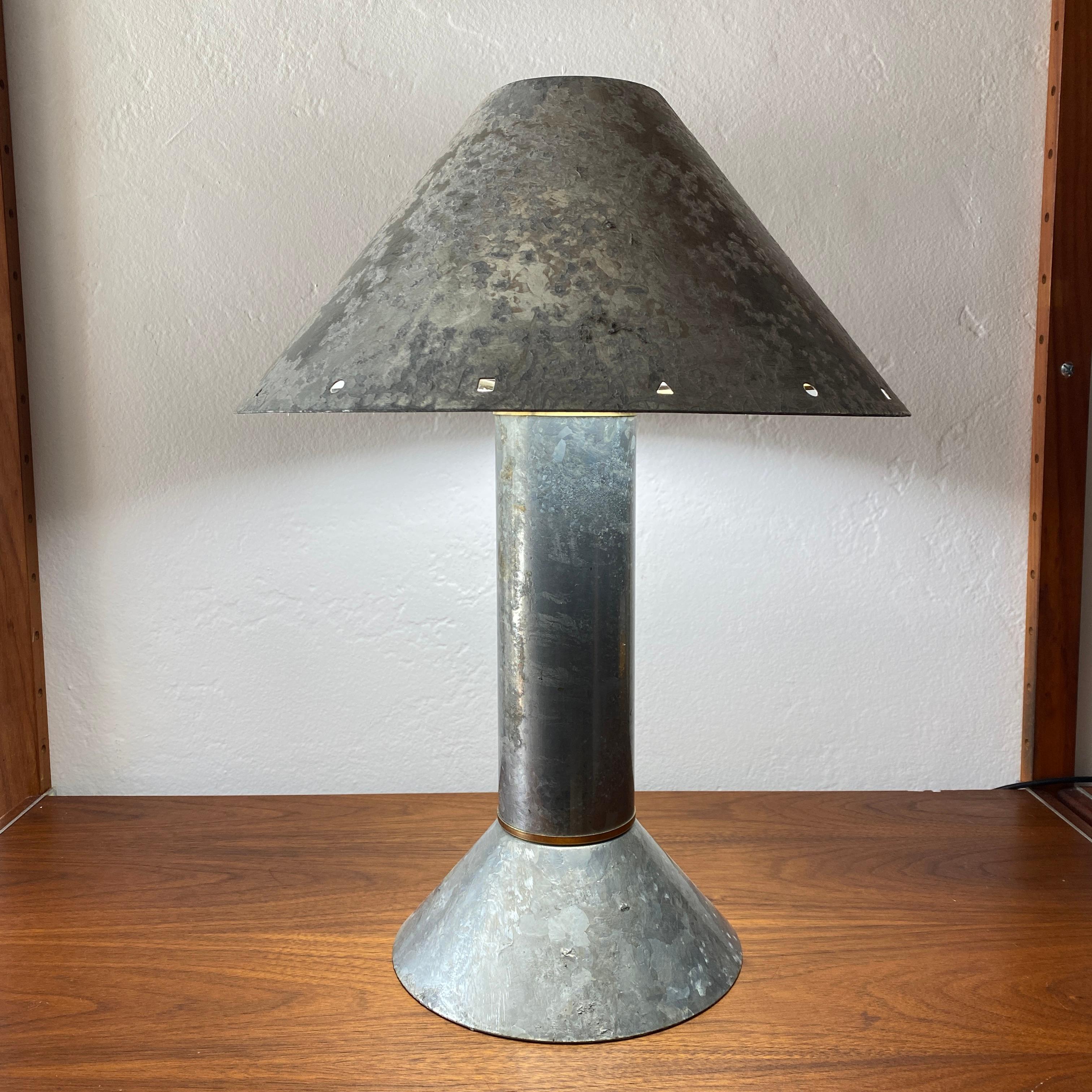 American Ron Rezek Galvanized Steel Table Lamp For Sale