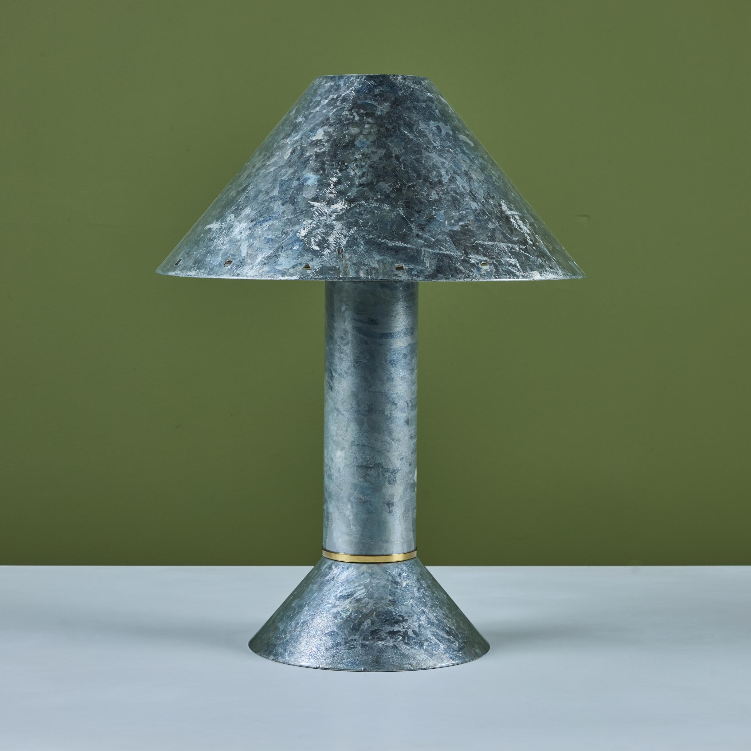 Ron Rezek Galvanized Steel Table Lamp In Excellent Condition In Los Angeles, CA