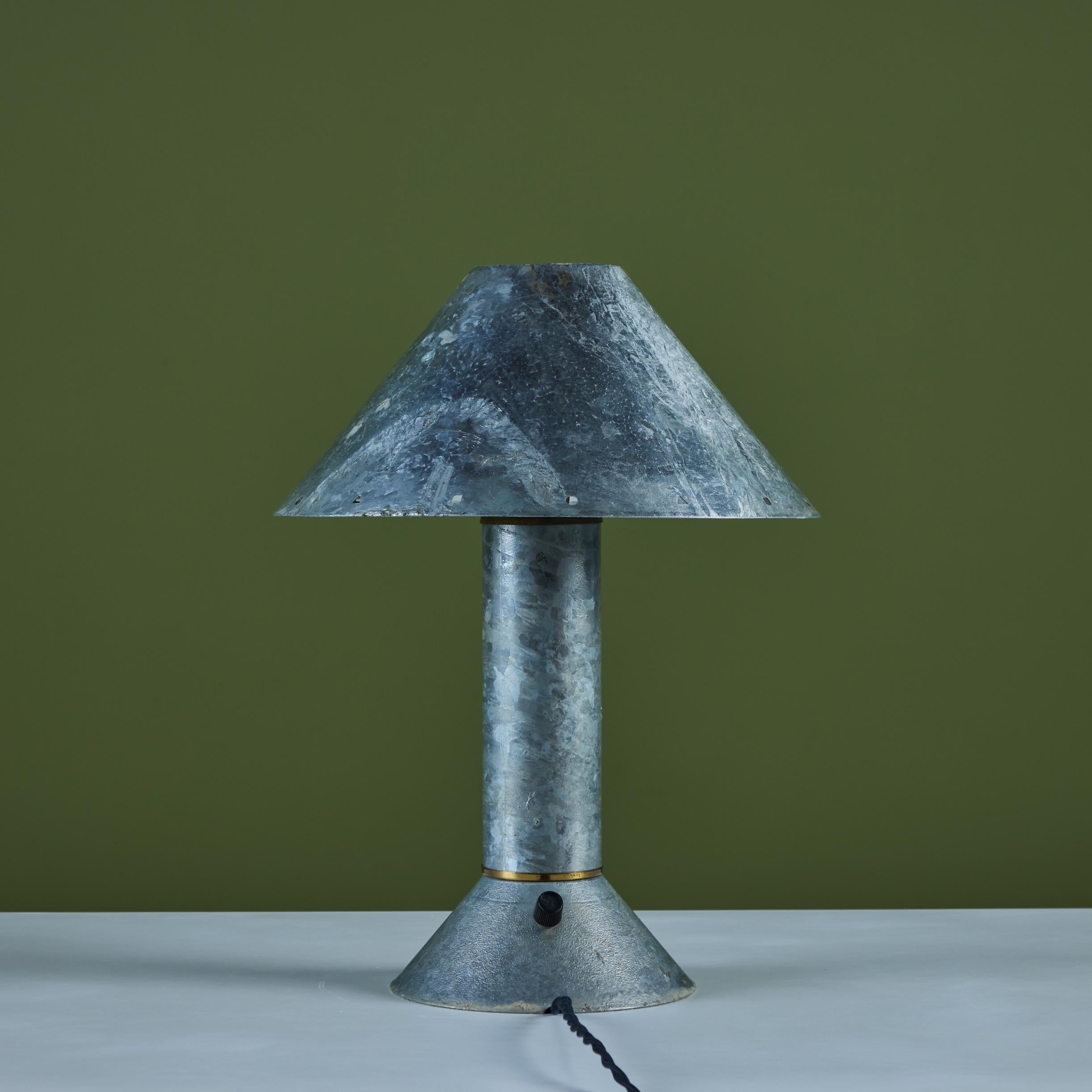 Ron Rezek Galvanized Steel Table Lamp In Excellent Condition In Los Angeles, CA