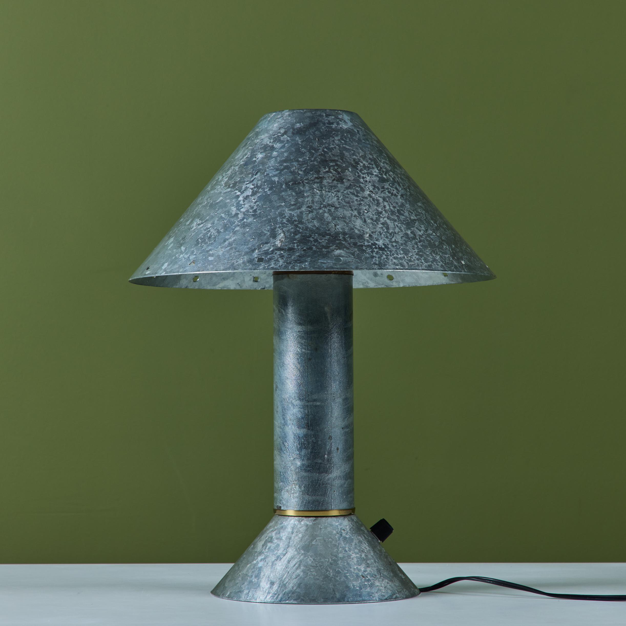 Ron Rezek Galvanized Steel Table Lamp In Excellent Condition For Sale In Los Angeles, CA