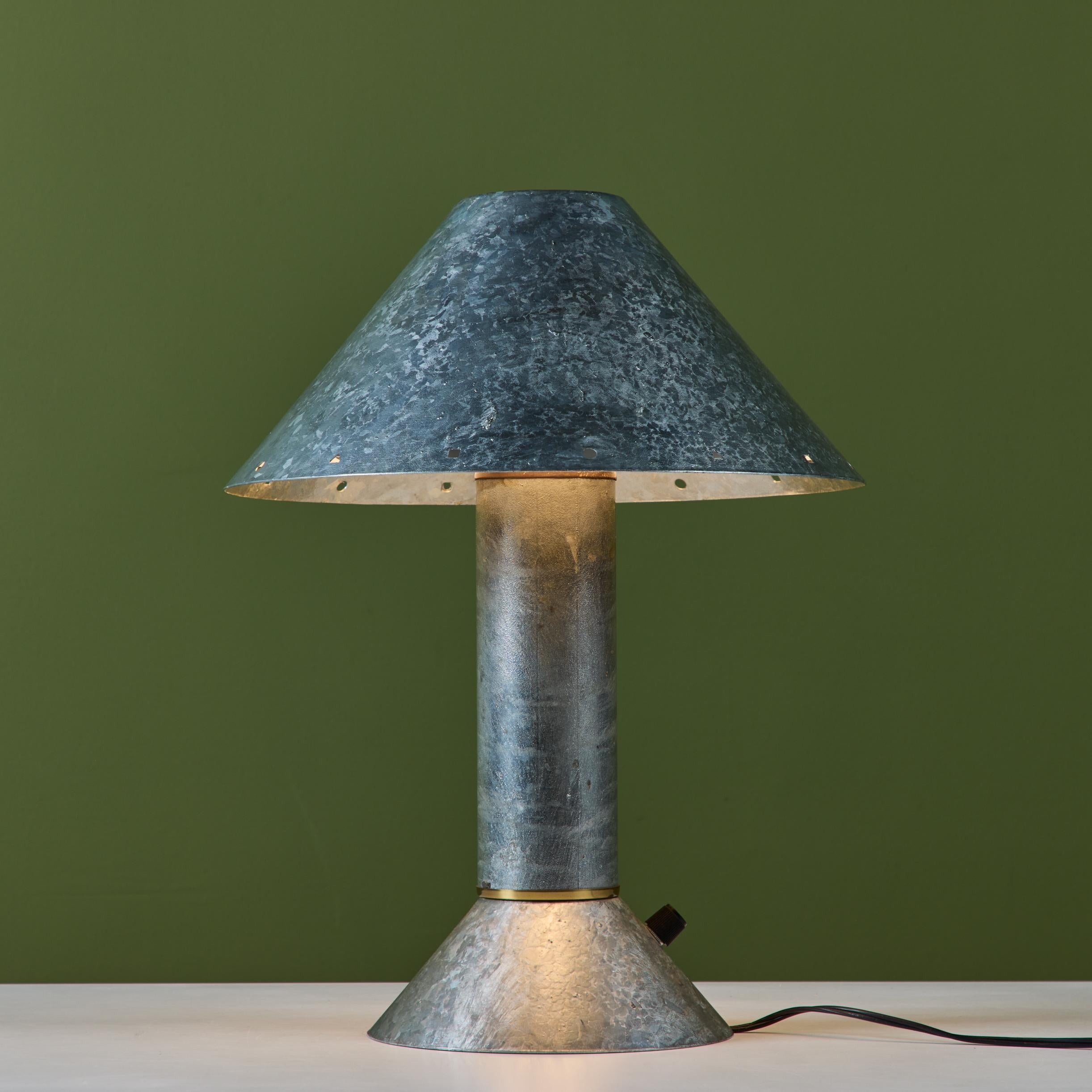 Late 20th Century Ron Rezek Galvanized Steel Table Lamp For Sale