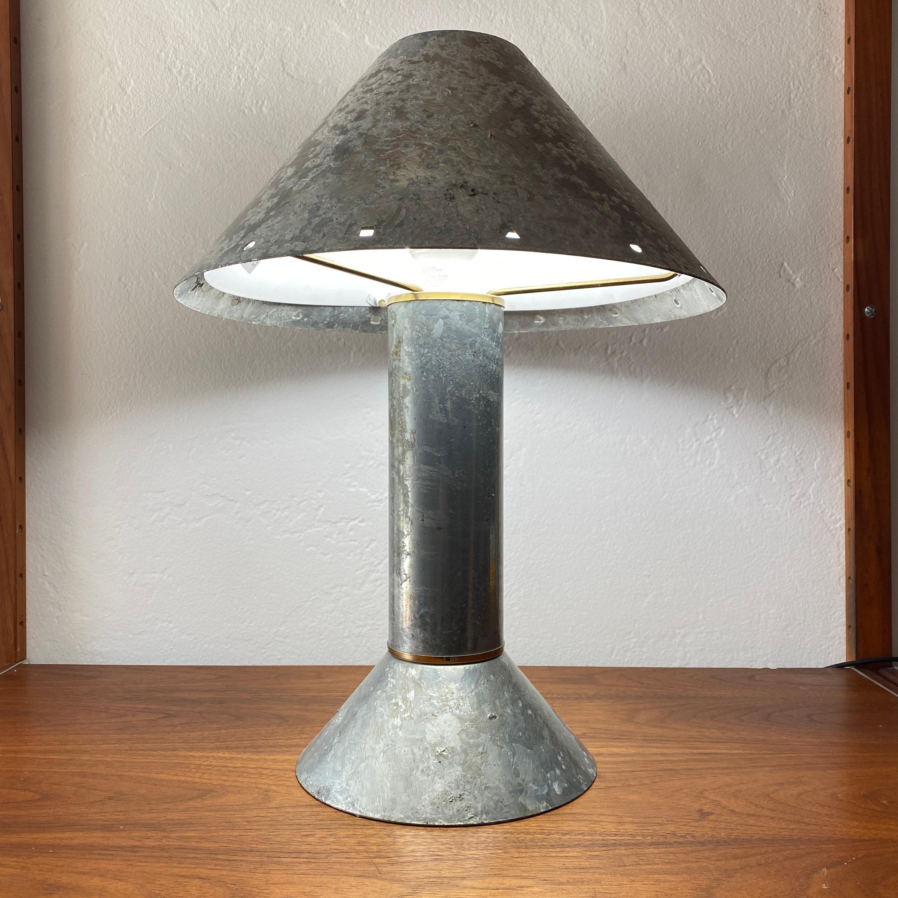 Late 20th Century Ron Rezek Galvanized Steel Table Lamp For Sale