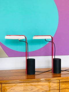 Ron Rezek Post Modern Red, Black and White Table Desk Pair of Lamps