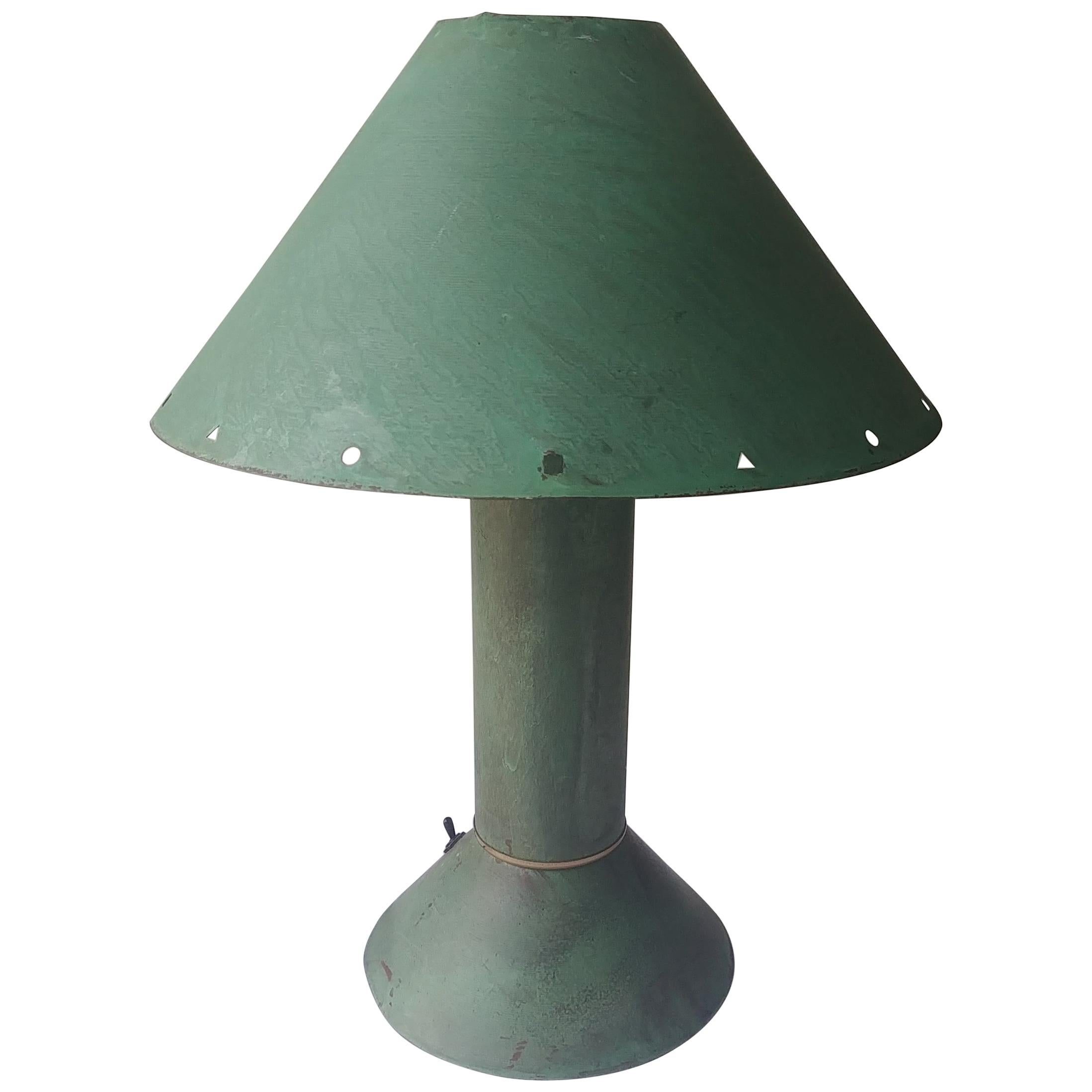 Ron Rezek Table Lamp in Metal with Verdigris/ Green Patina, Industrial Design