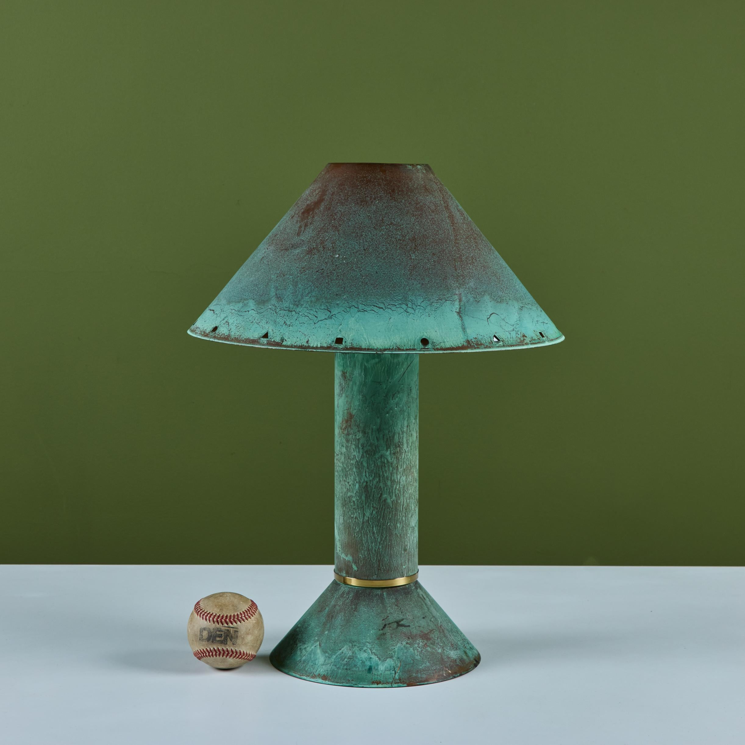 American Ron Rezek Verdigris Table Lamp For Sale