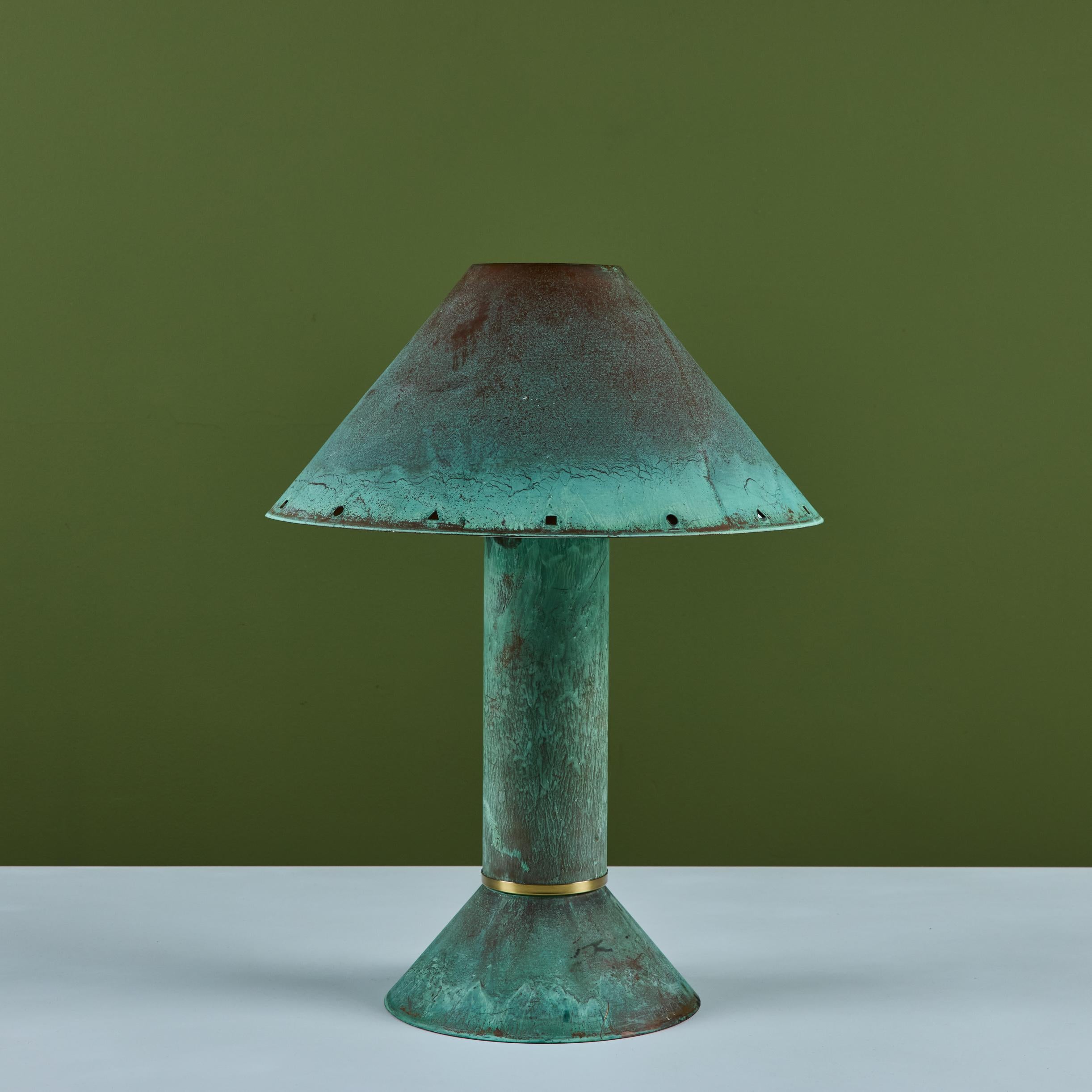 Patinated Ron Rezek Verdigris Table Lamp For Sale