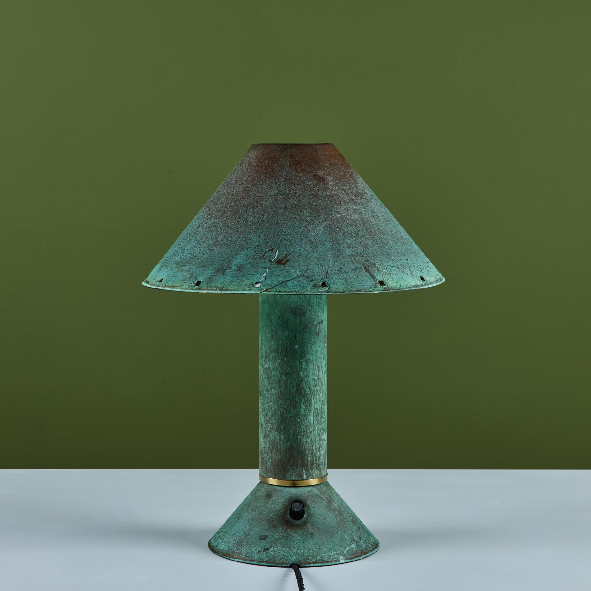 Late 20th Century Ron Rezek Verdigris Table Lamp For Sale