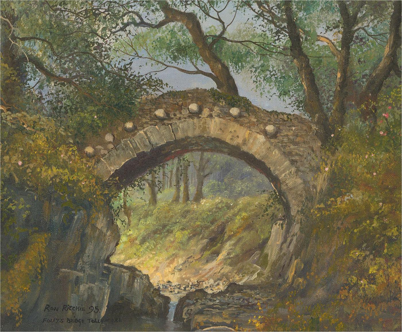 Ron Ritchie (b.1965) - 1995 Oil, Foley's Bridge, Tollymore Forest For Sale 1