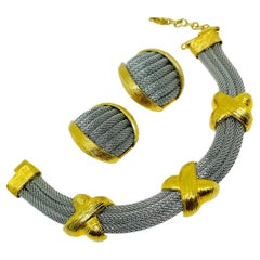 RON RIZZO signed RRD vintage gold silver tone designer bracelet earrings set