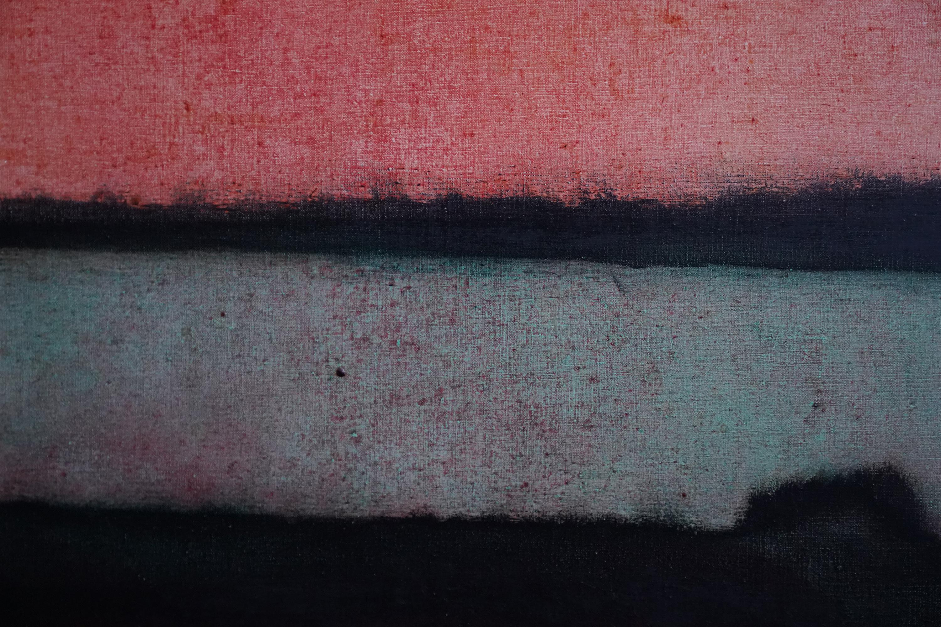 Astratto in rosso e verde su nero - Pittura ad olio d'arte britannica degli anni Sessanta 5