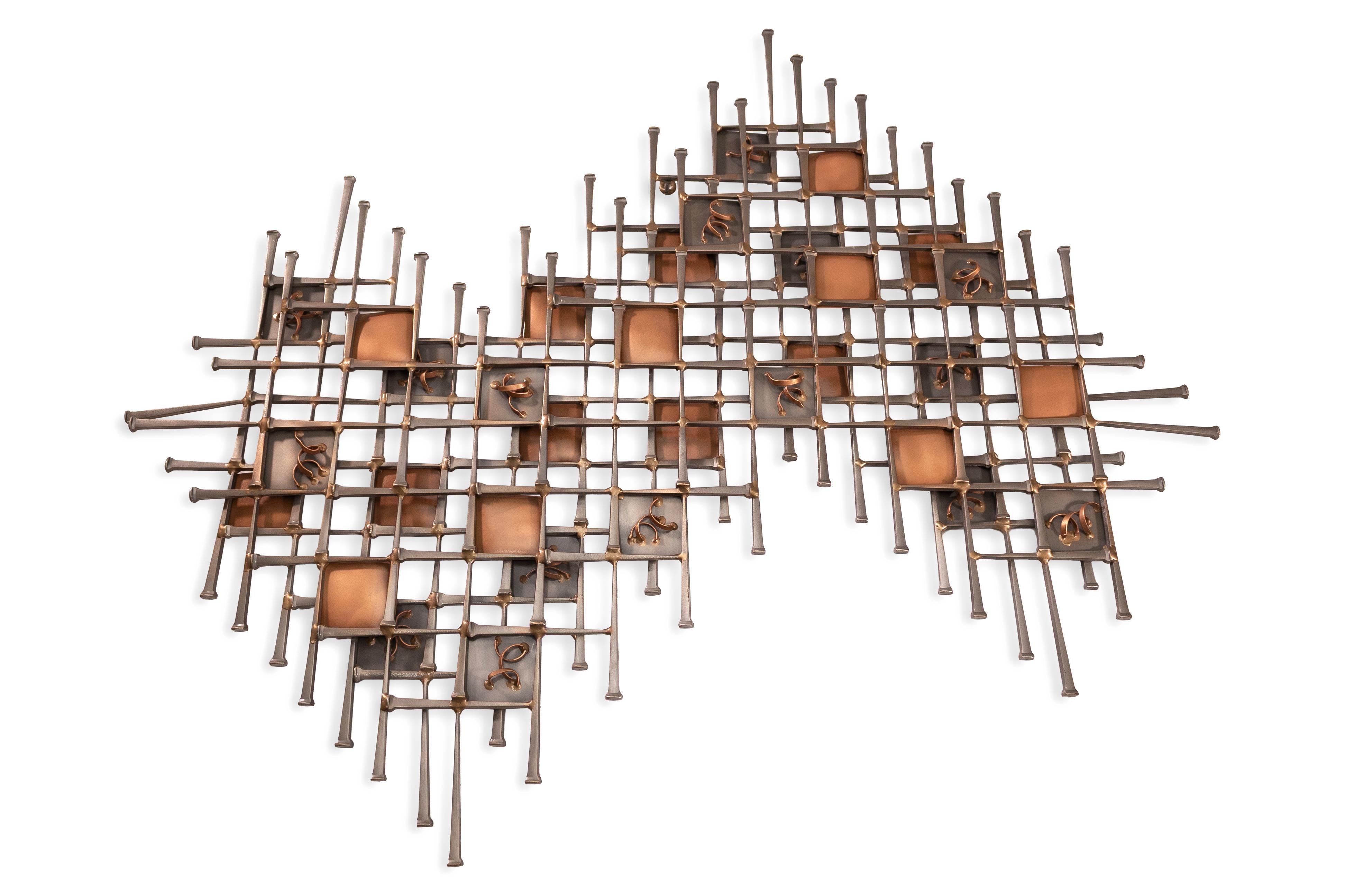 Brutalismo Ron Schmidt firmato Brutalist Mid Century Modern Wall Hanging Nail Sculpture (scultura con chiodo) in vendita