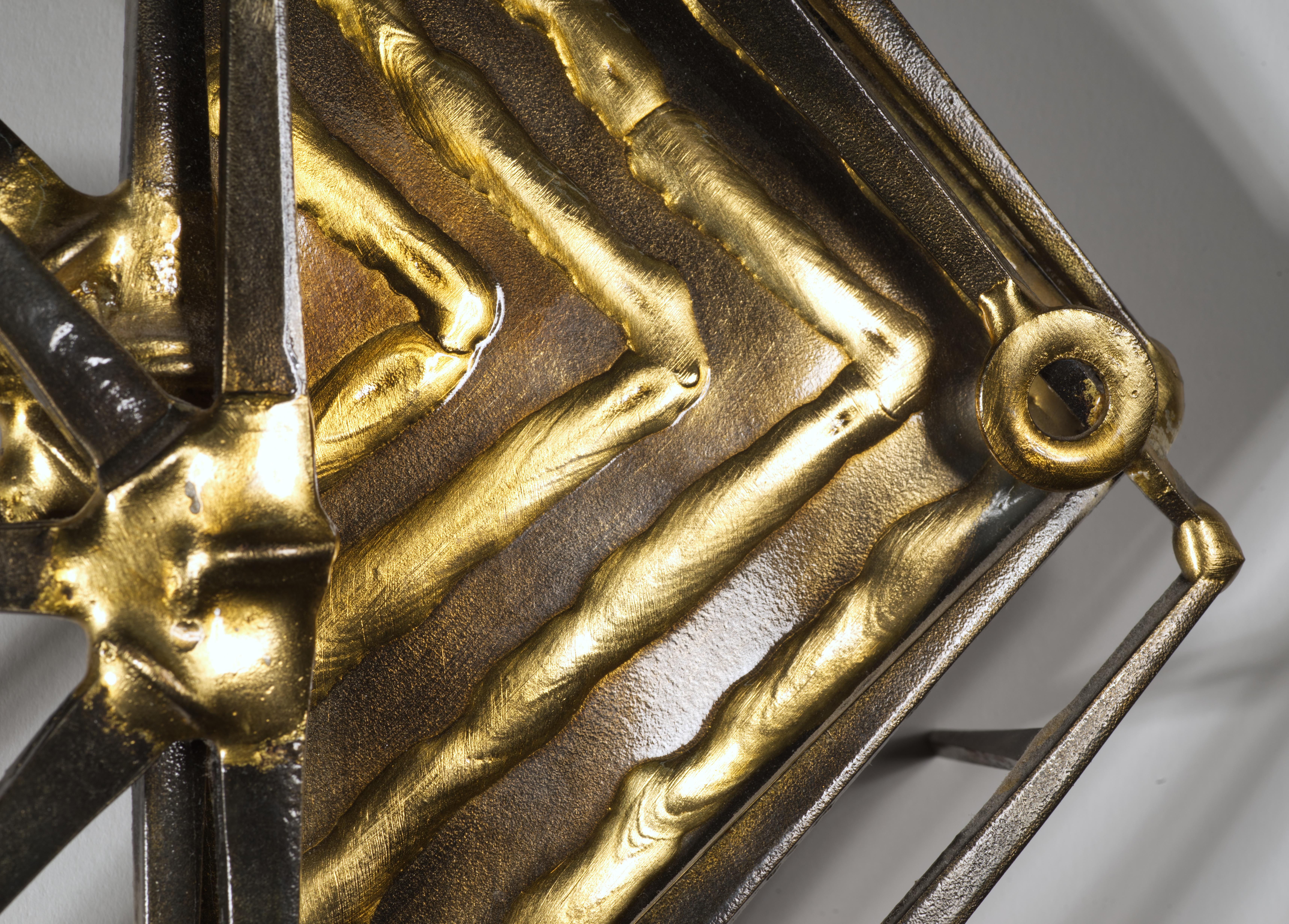 Escultura mural pez de acero y latón de Ron Schmidt, años 70 Hecho a mano en venta