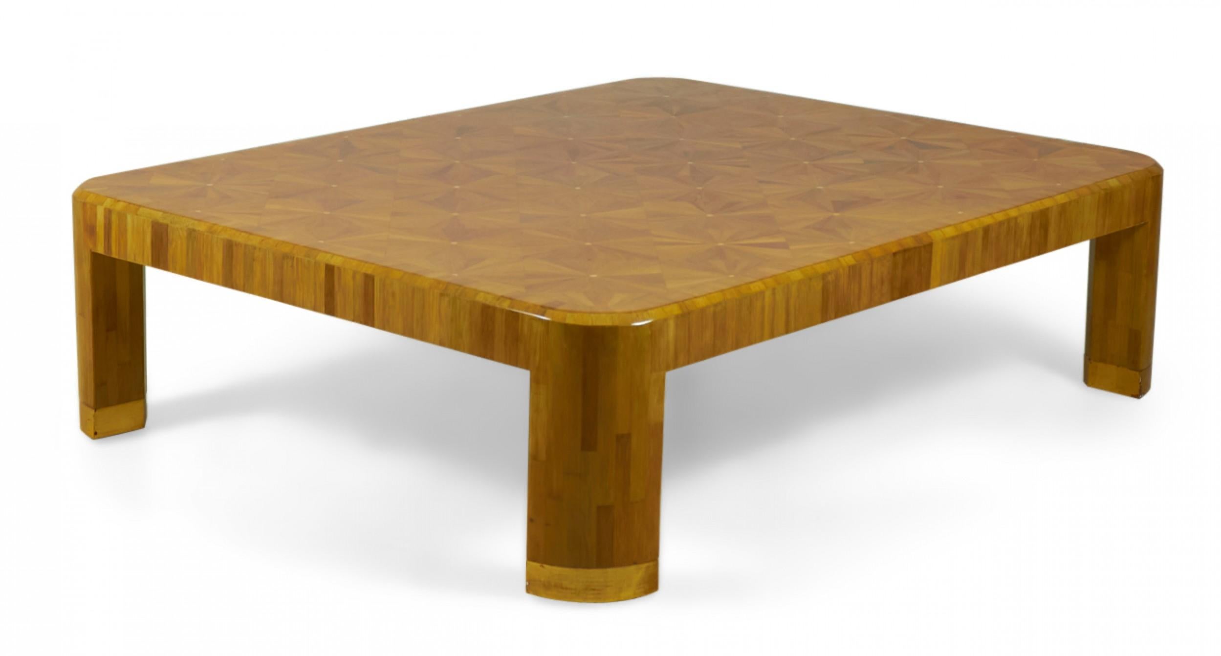 Post-Modern Ron Seff American High Style Straw Starburst Marquetry Cocktail / Coffee Table For Sale
