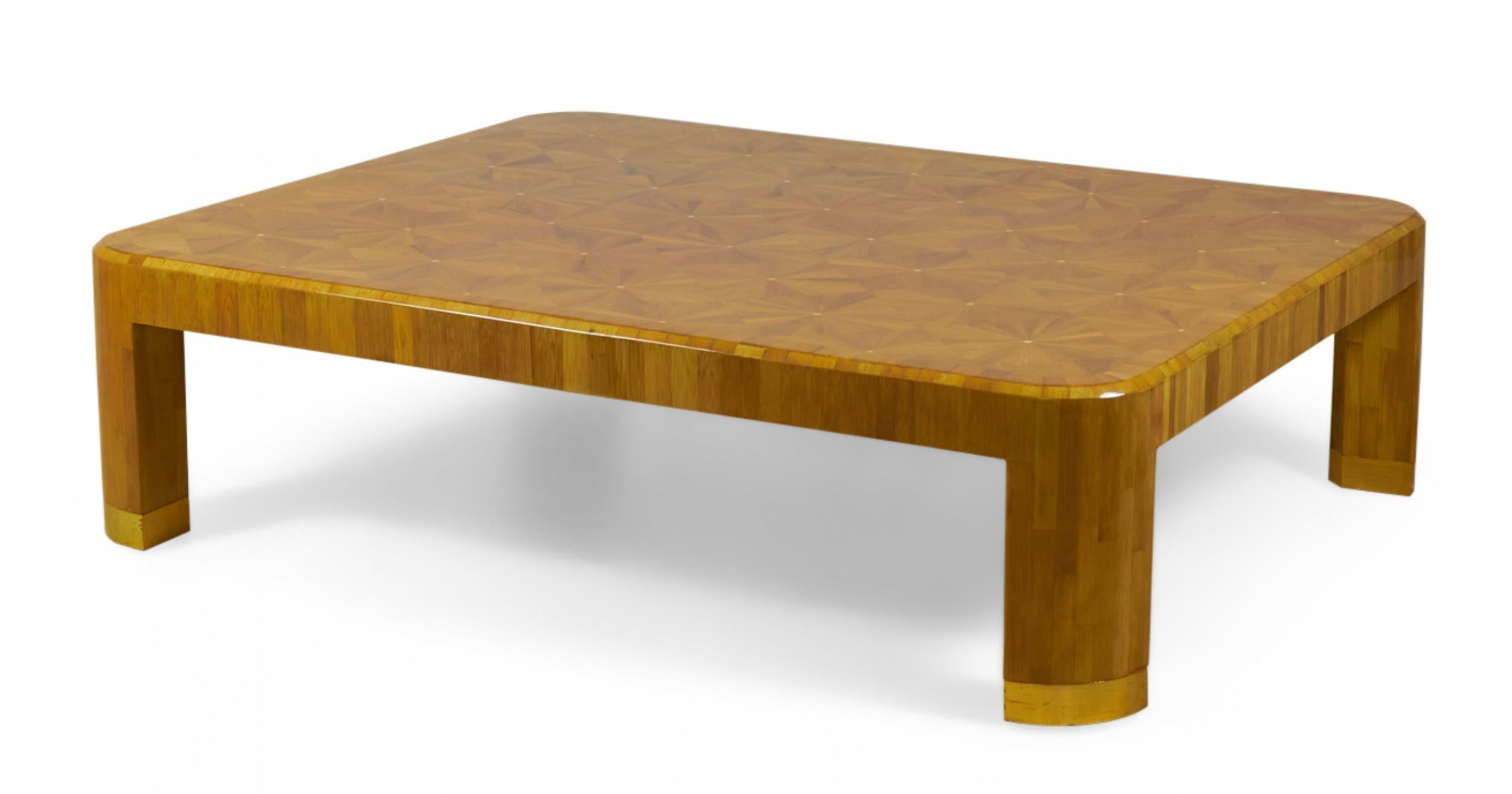 20th Century Ron Seff American High Style Straw Starburst Marquetry Cocktail / Coffee Table For Sale