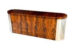 Ron Seff Burled Walnut Credenza with Chrome Sides, 1970