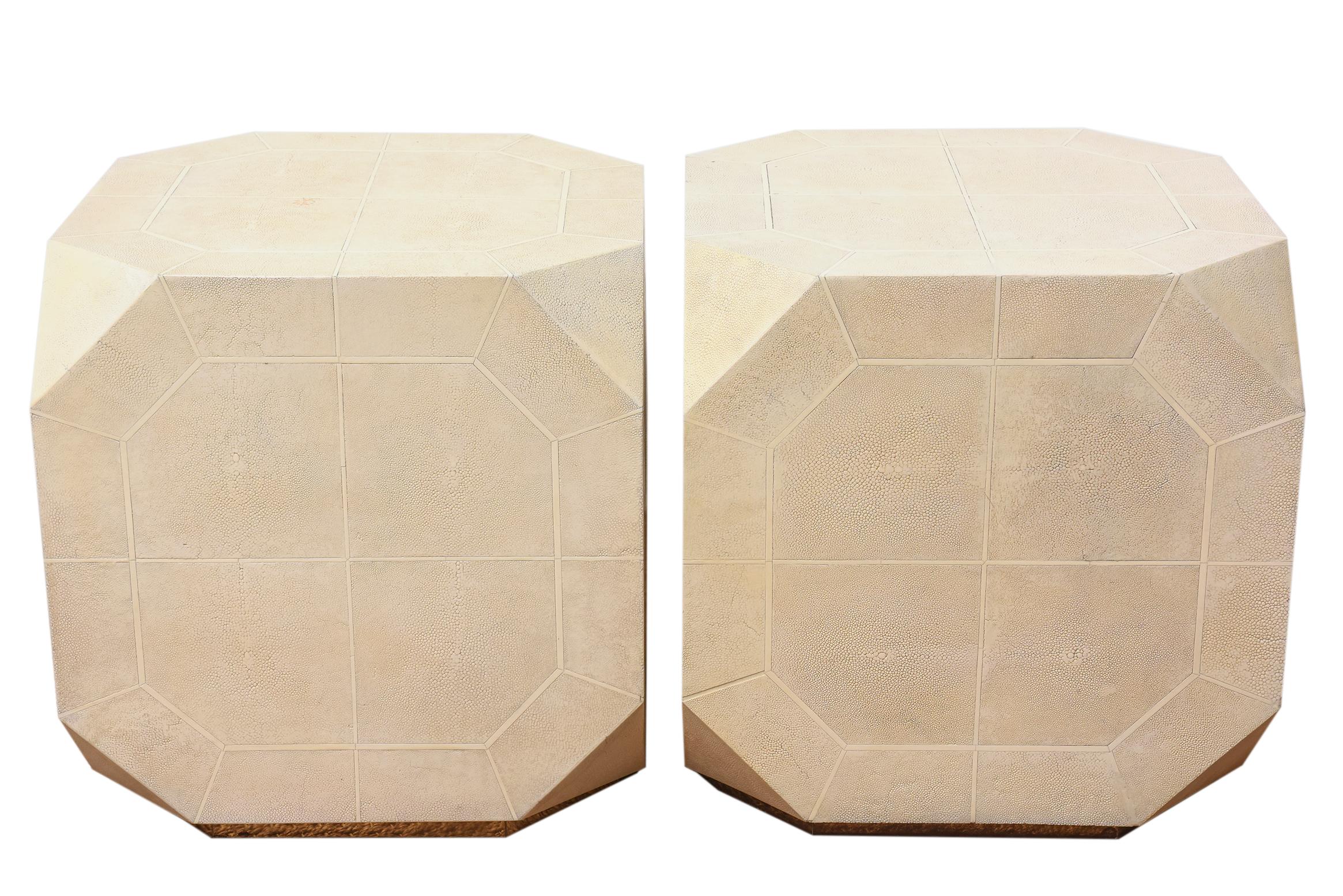 American Ron Seff Cream and Off White Shagreen and Bone Inlaid Rare Side Dice Tables  For Sale