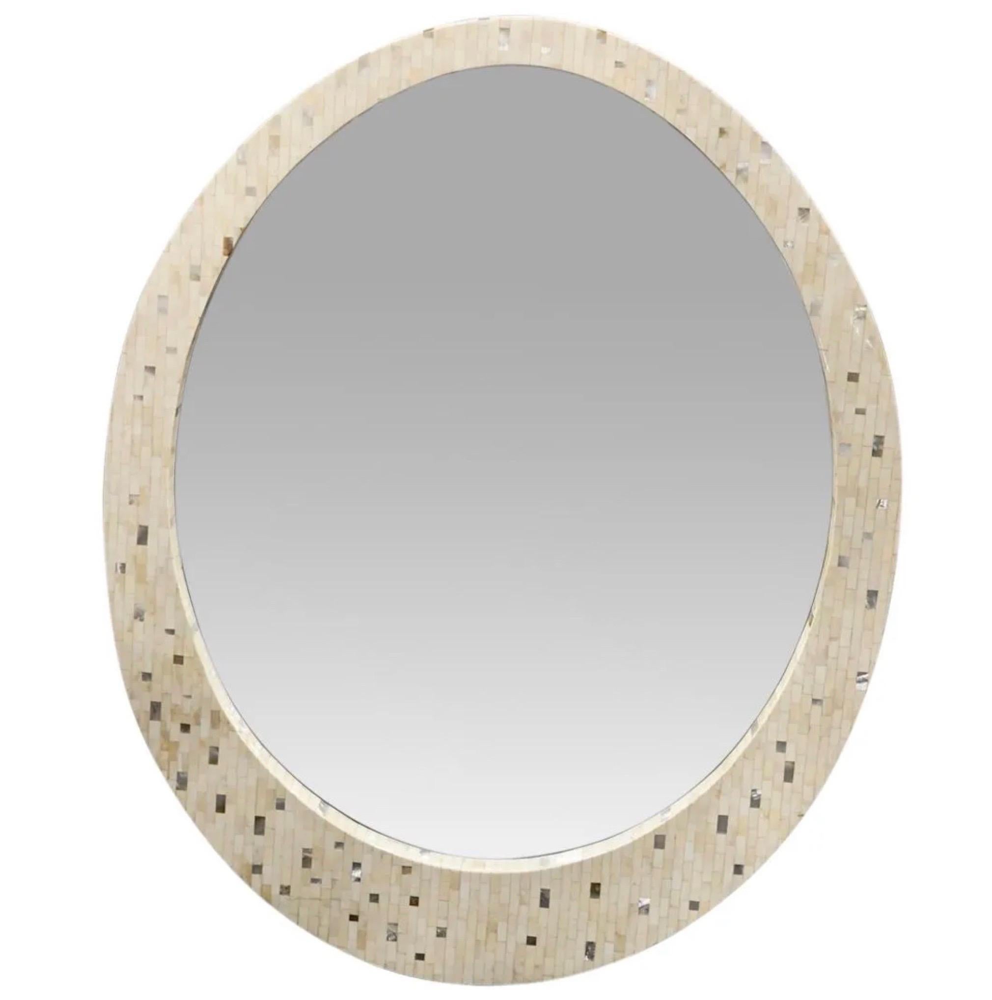 Ron Seff egg formed bone and mother of pearl inlaid mirror.
