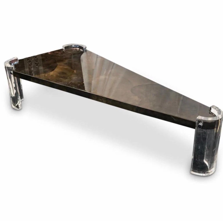 Ron Seff Lucite & Goatskin “Delta” Cocktail Table For Sale 2