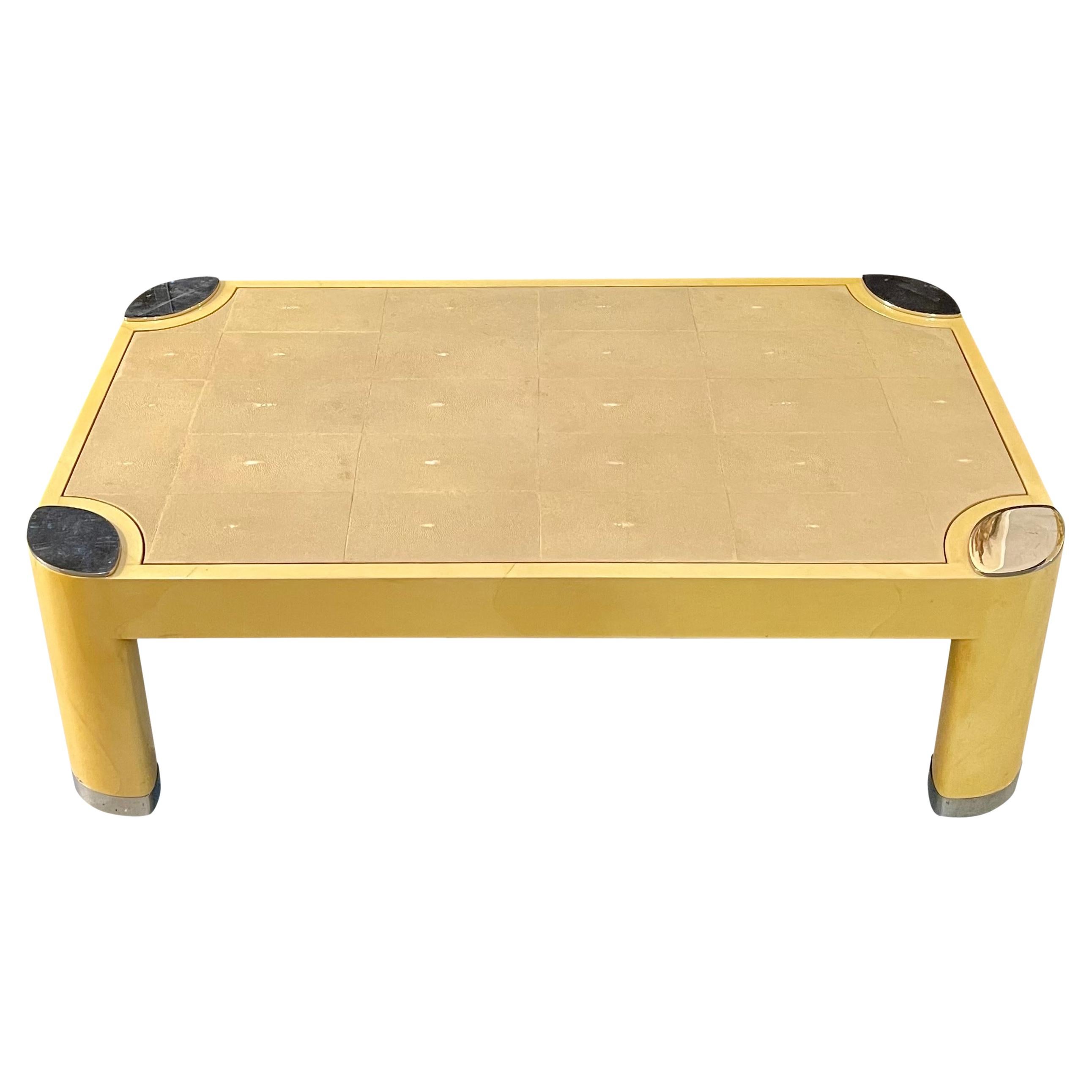 Ron Seff Oval Leg Cocktail Table in Lacquered Parchment Framing a Shagreen Top For Sale