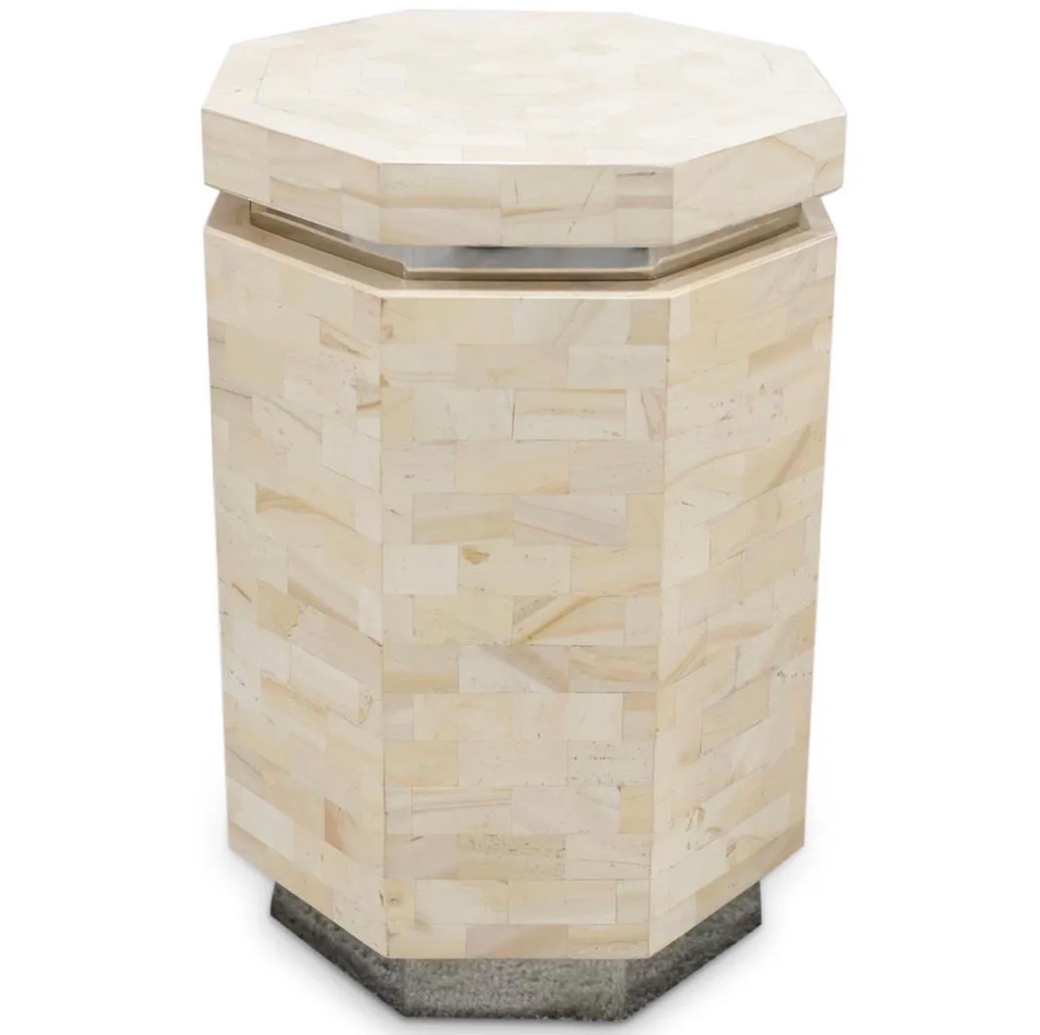 American Ron Seff Pair of Octagonal Formed Tessellated Marble Pedestals For Sale