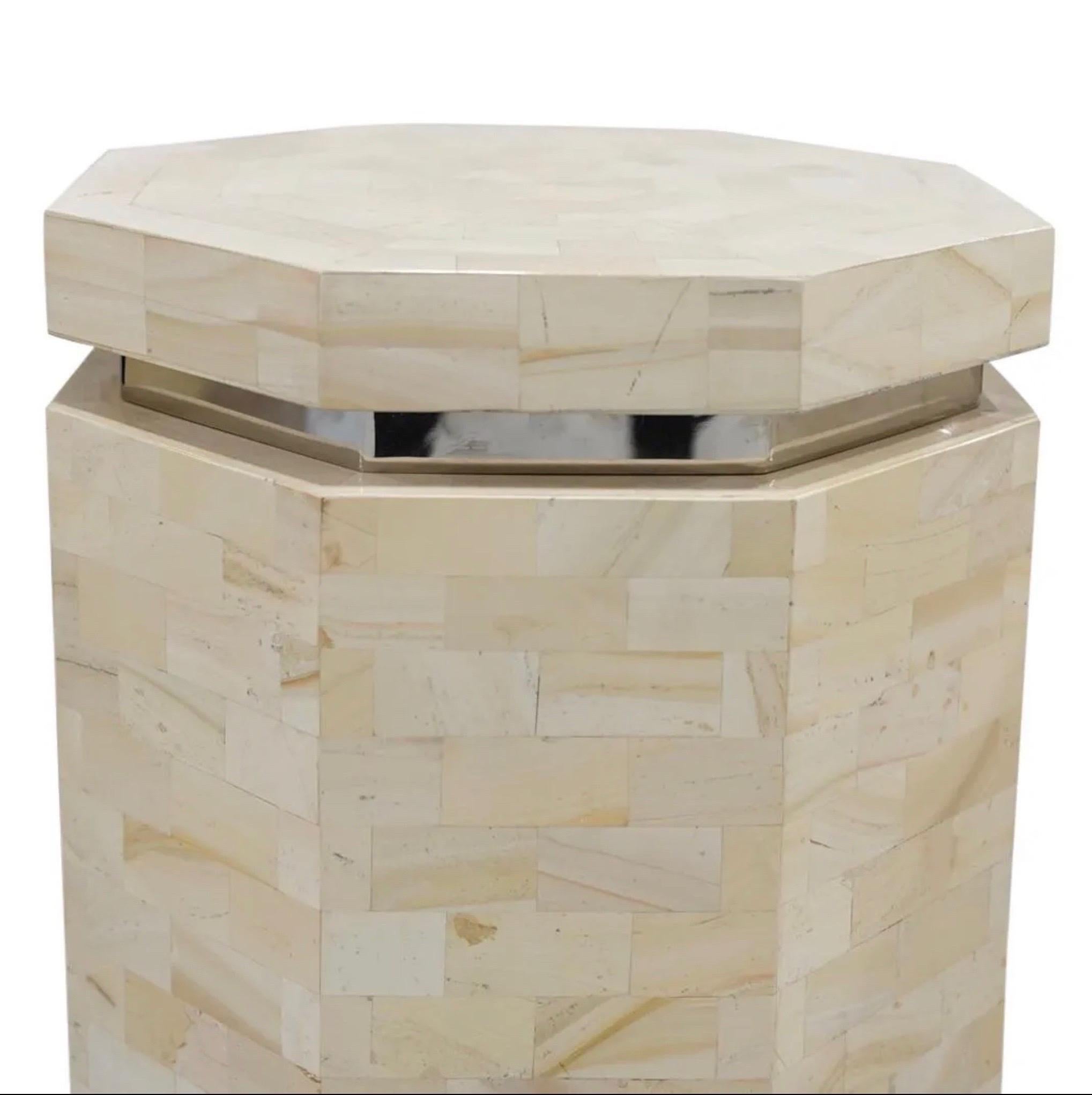 Late 20th Century Ron Seff Pair of Octagonal Formed Tessellated Marble Pedestals For Sale