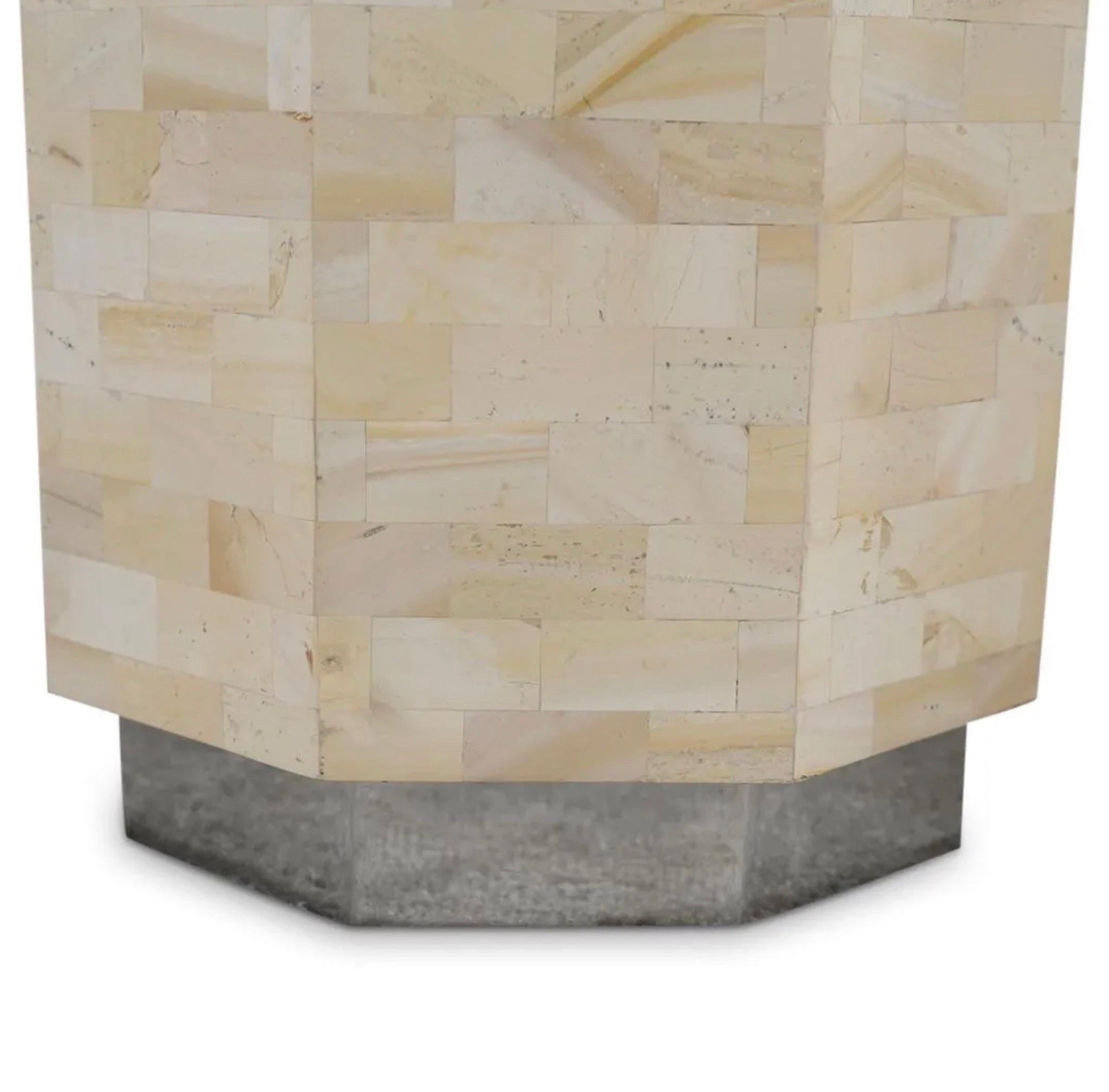 Ron Seff Pair of Octagonal Formed Tessellated Marble Pedestals For Sale 1