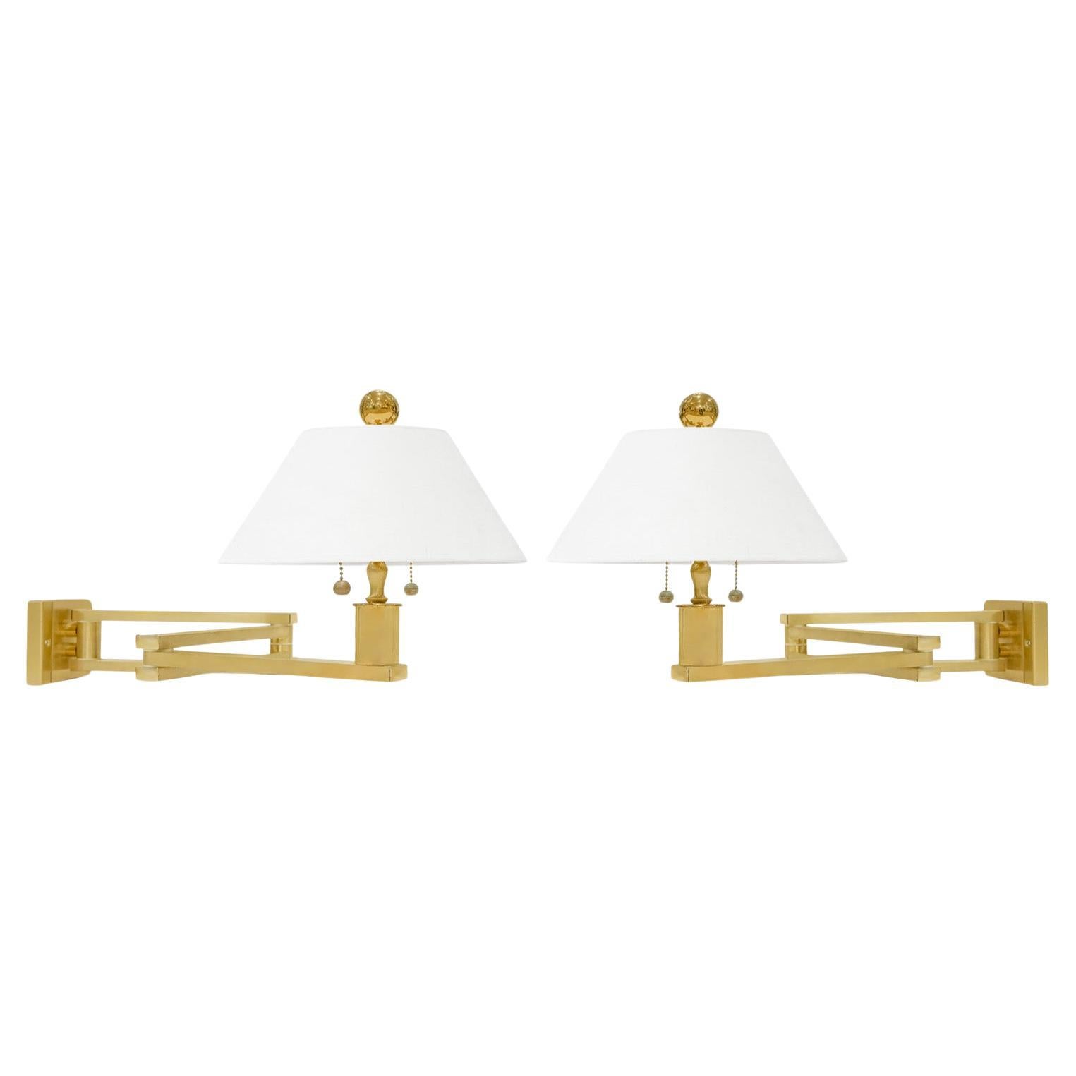 Ron Seff Pair of Superb Swing Arm Wall Lamps in Satin Brass 1980s