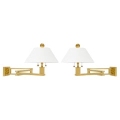 Ron Seff Pair of Superb Swing Arm Wall Lamps in Satin Brass 1980s