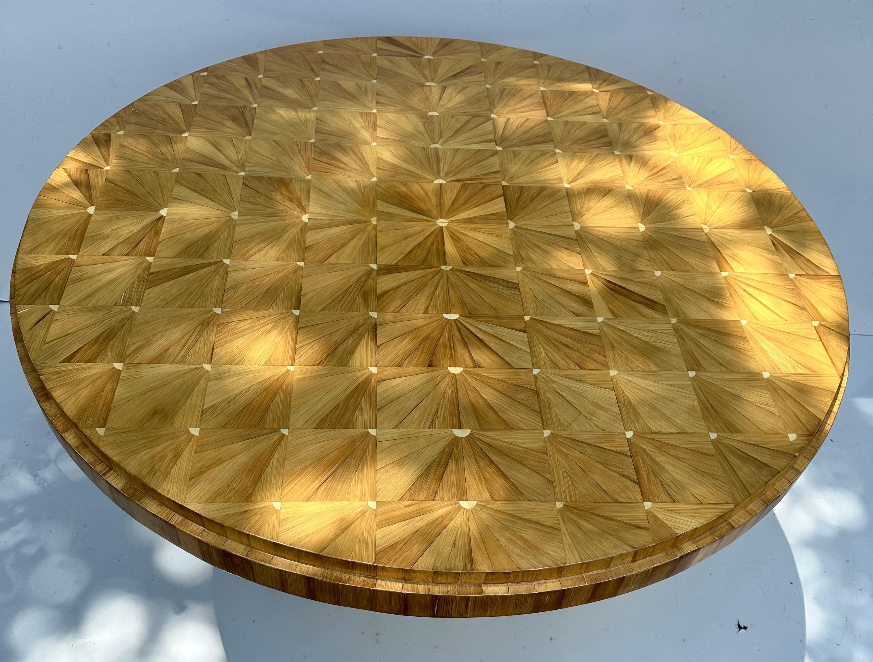American Ron Seff Raffia Marquetery dining room table  For Sale