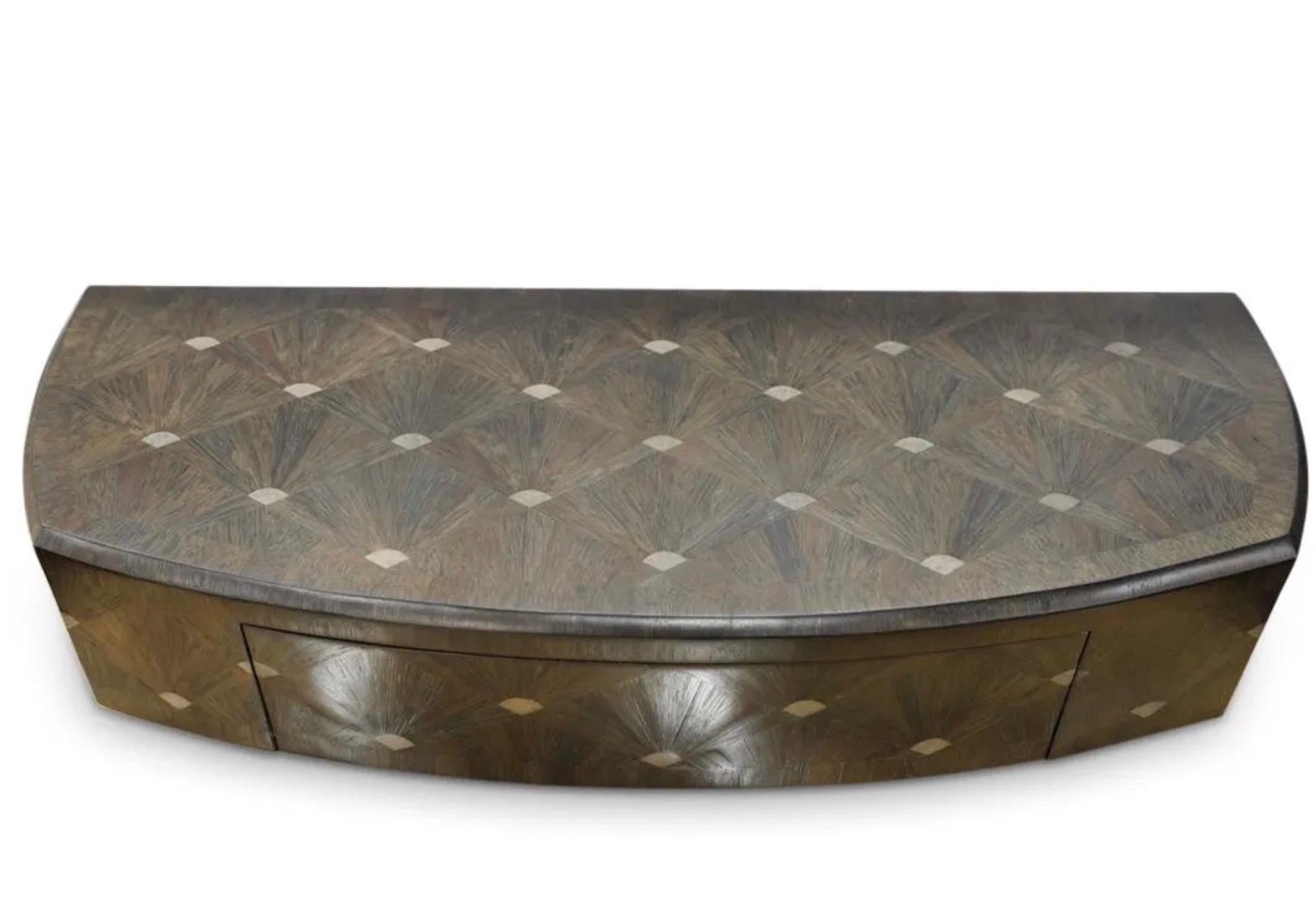 Mid-Century Modern Ron Seff  Raffia Marquetry Floating Console For Sale