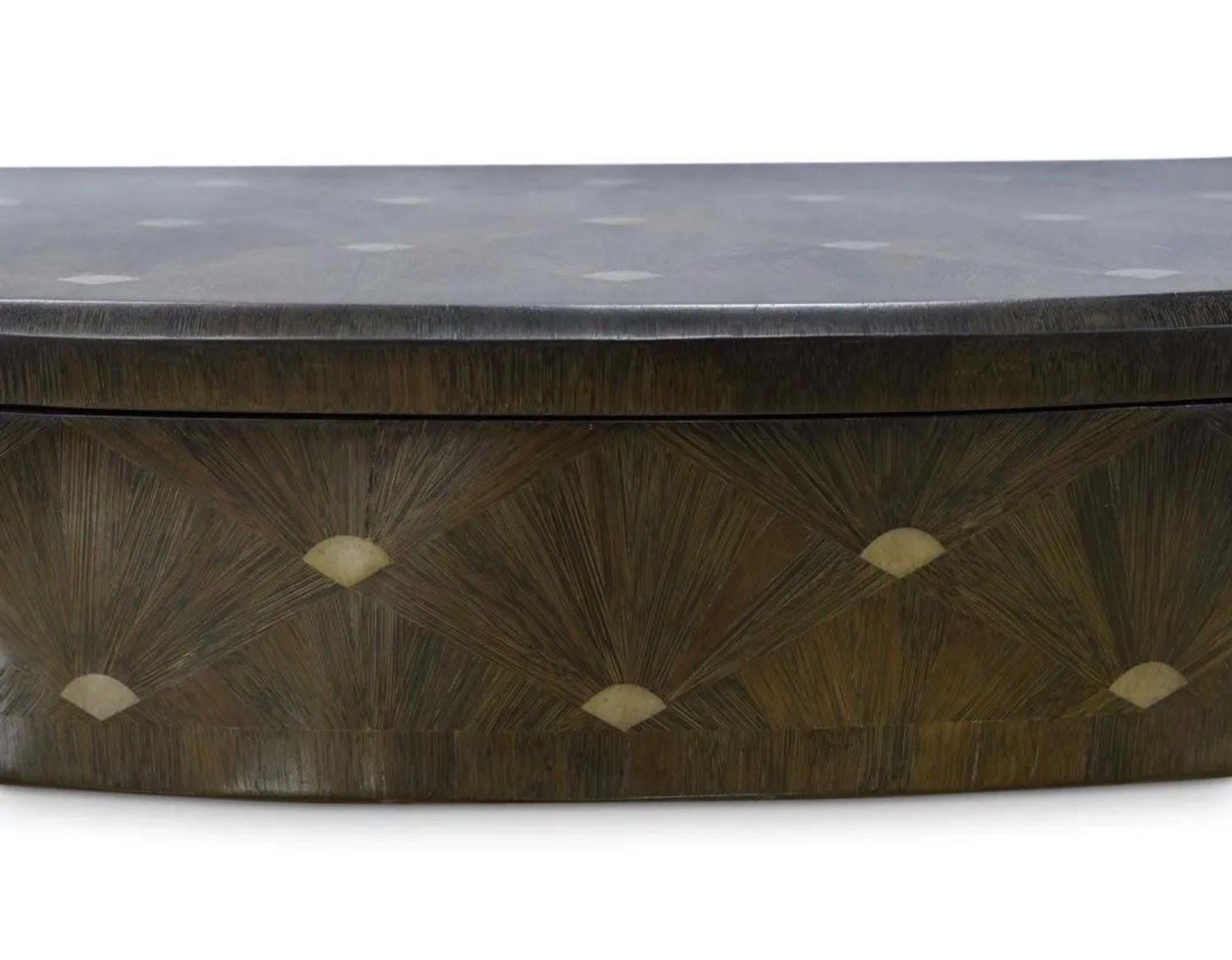 American Ron Seff  Raffia Marquetry Floating Console For Sale