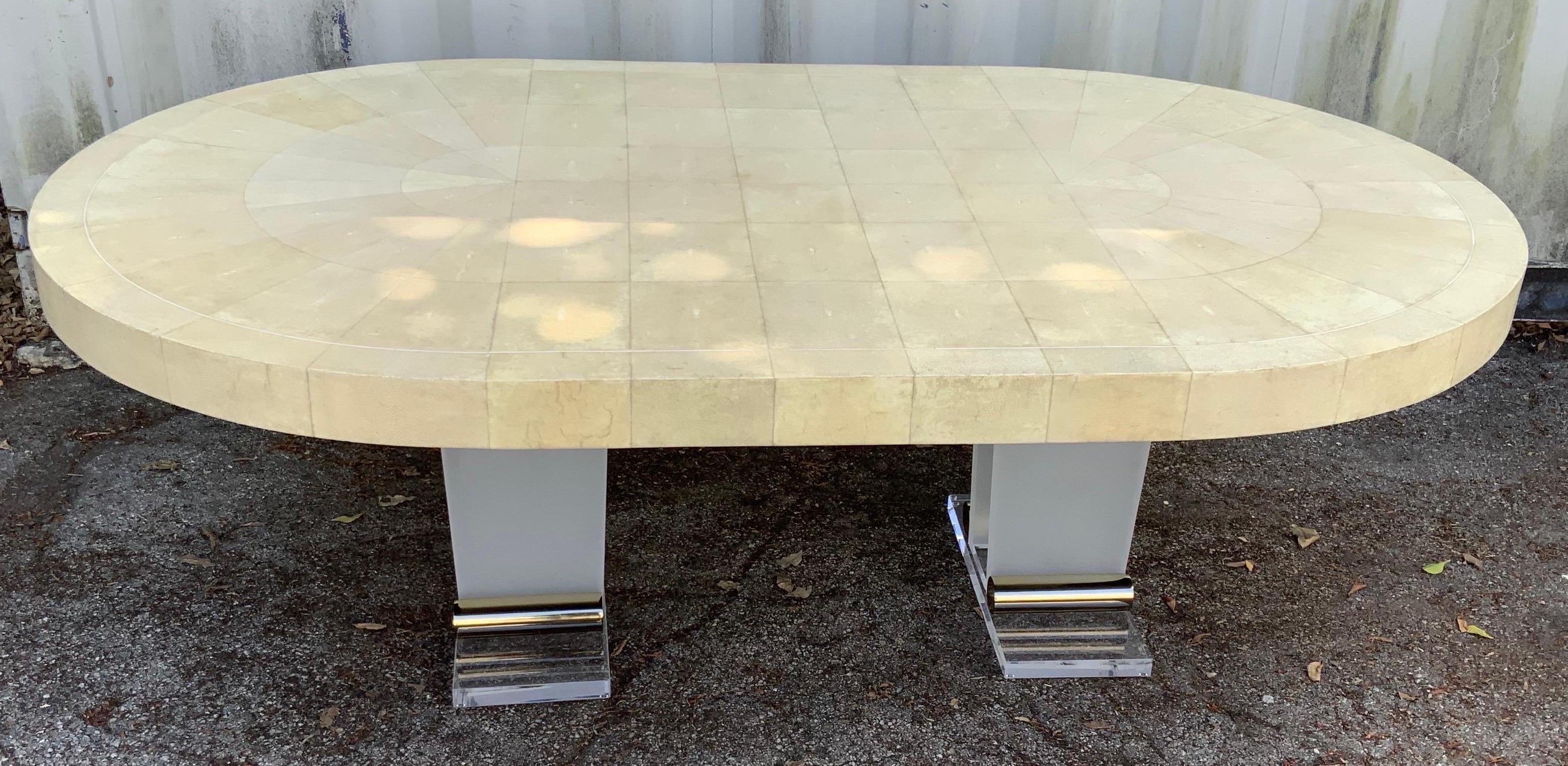 Art Deco Ron Seff Shagreen and Lucite Dining Room Table For Sale