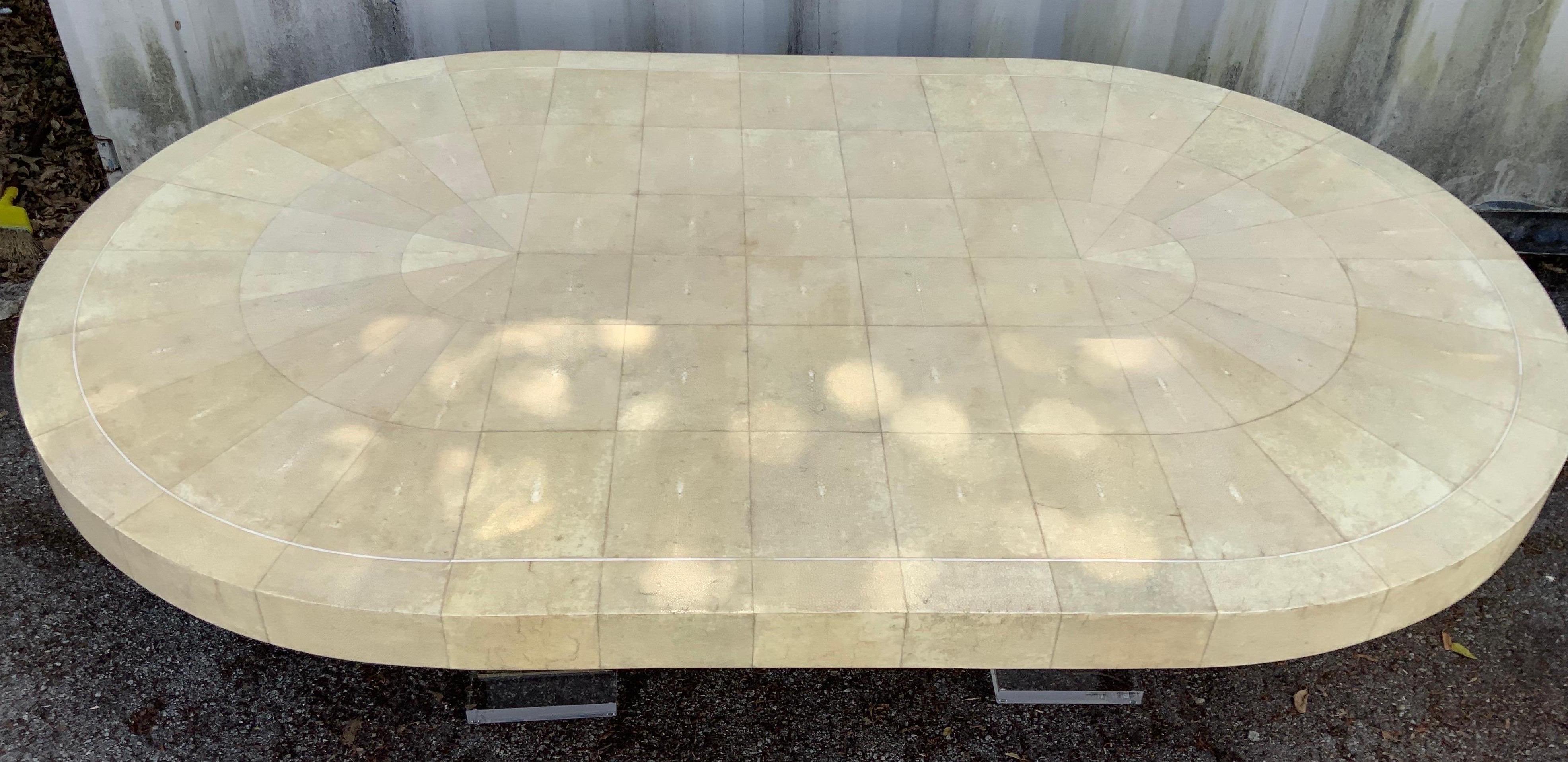 Ron Seff Shagreen and Lucite Dining Room Table In Good Condition For Sale In Miami, FL