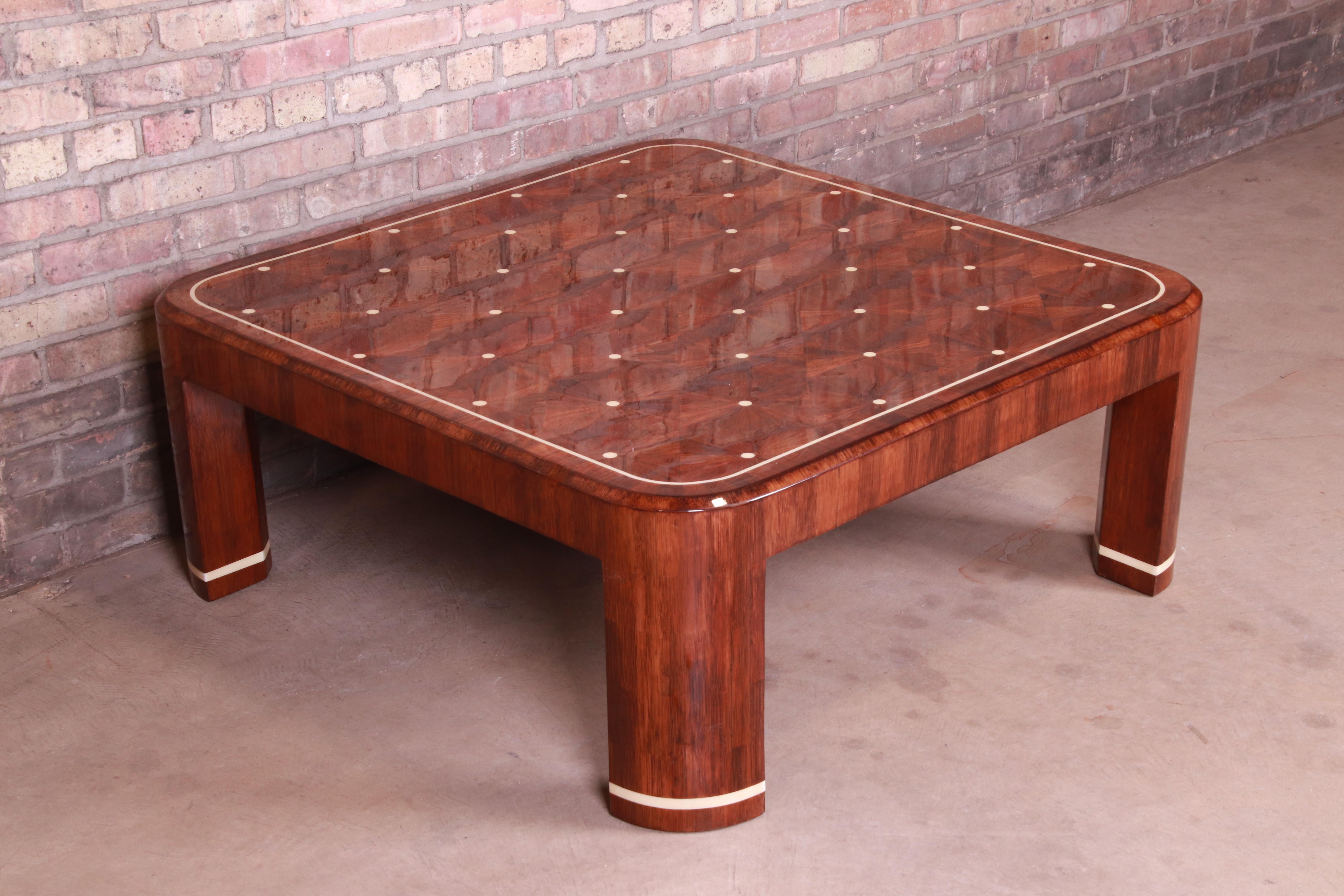 Modern Ron Seff Starburst Marquetry Cocktail Table, Newly Restored For Sale