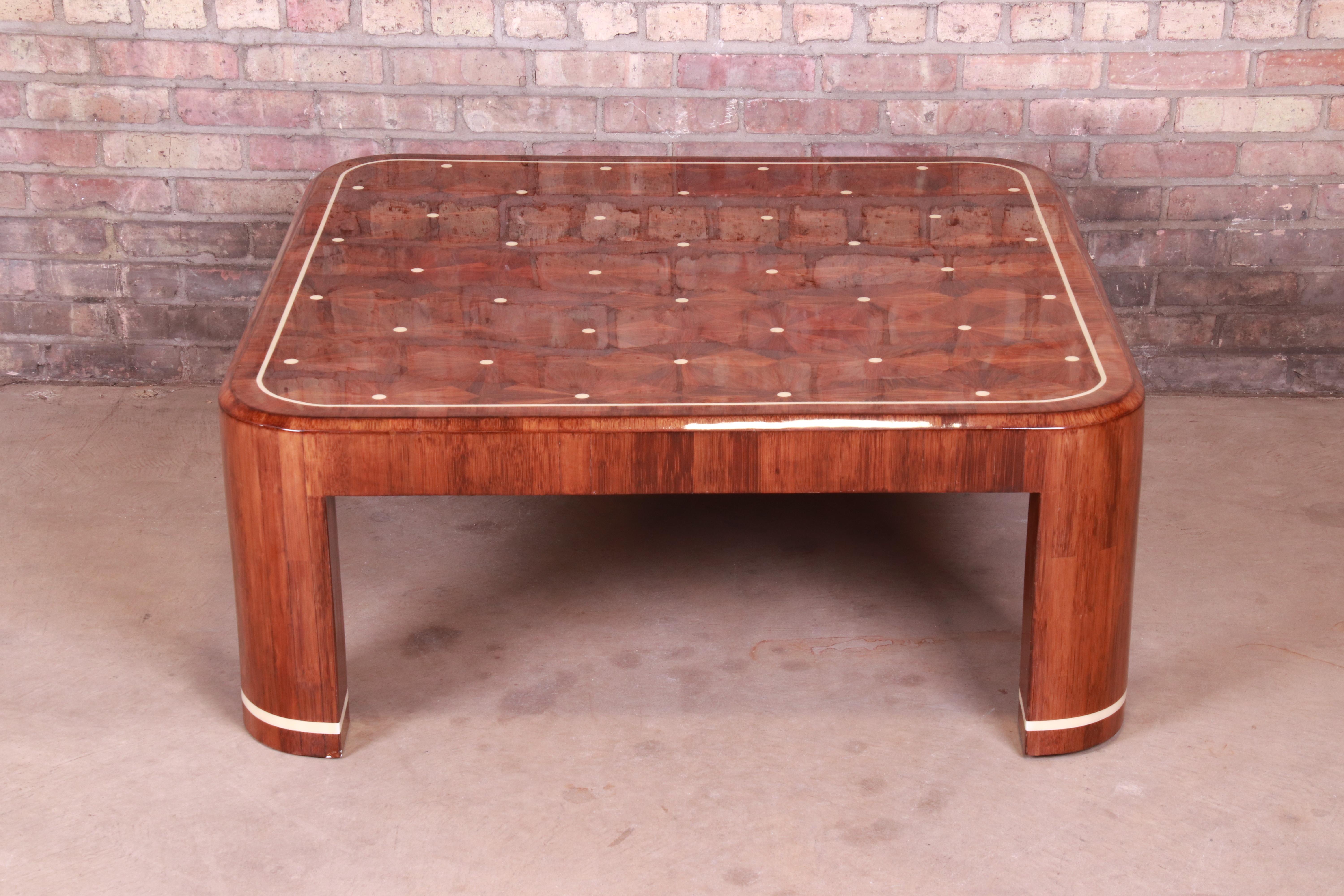 American Ron Seff Starburst Marquetry Cocktail Table, Newly Restored For Sale