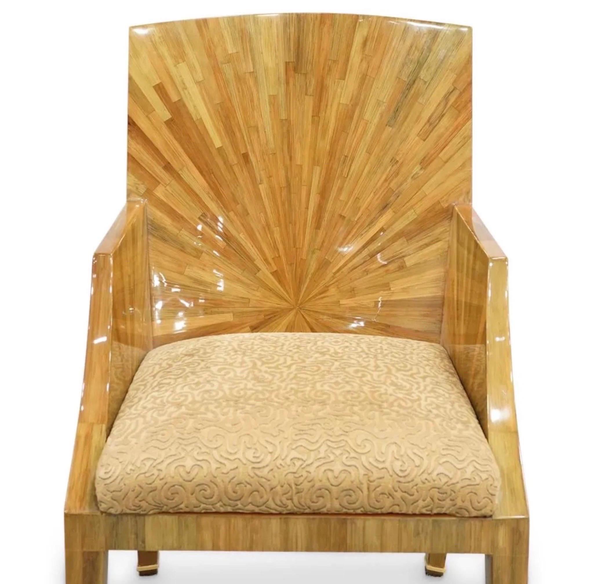 Art Deco Ron Seff Sunburst Marquetry Armchair  For Sale