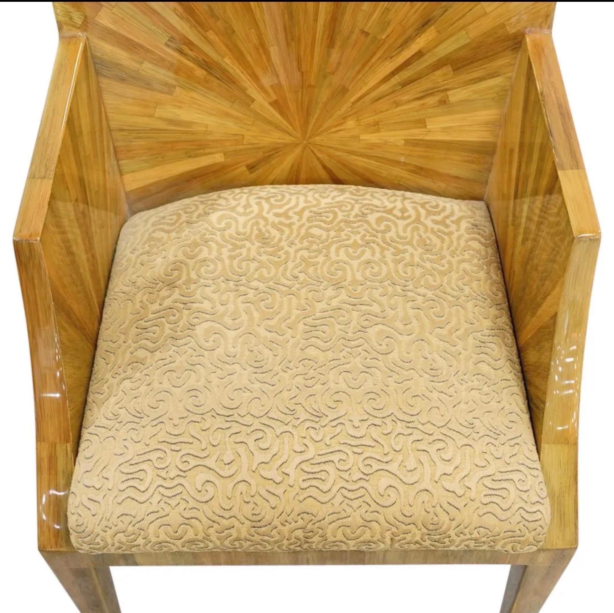 American Ron Seff Sunburst Marquetry Armchair  For Sale
