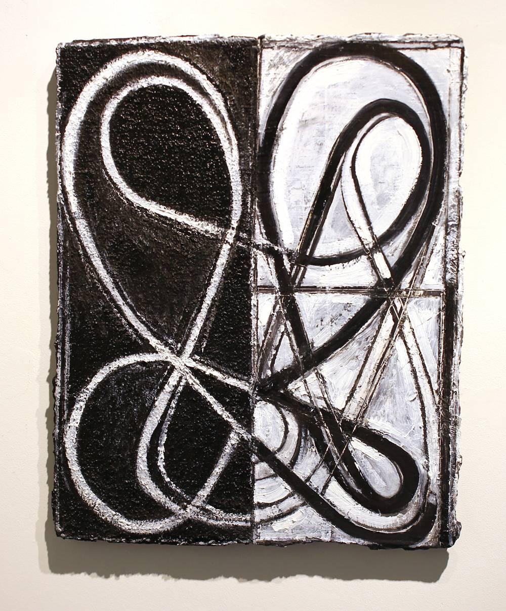 Monkeyrope (For David), abstract black and white oil painting on canvas - Abstract Painting by Ron Shuebrook